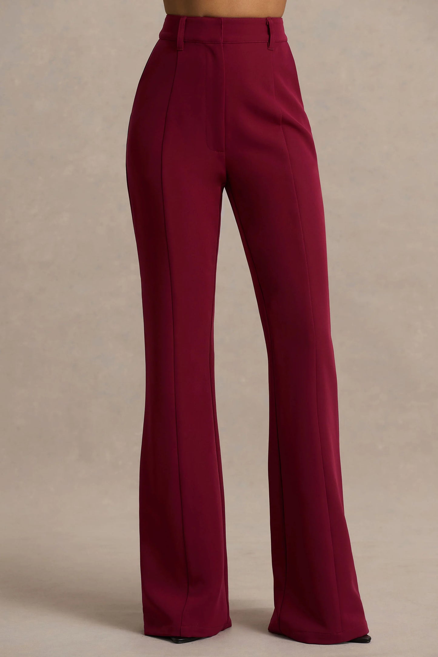 Carina Burgundy Flared-Leg Tailored Trousers