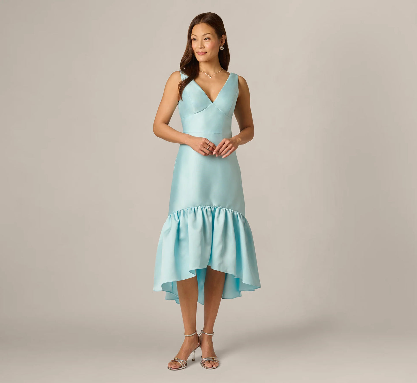 High Low Ruffle Midi Dress In Clear Sky