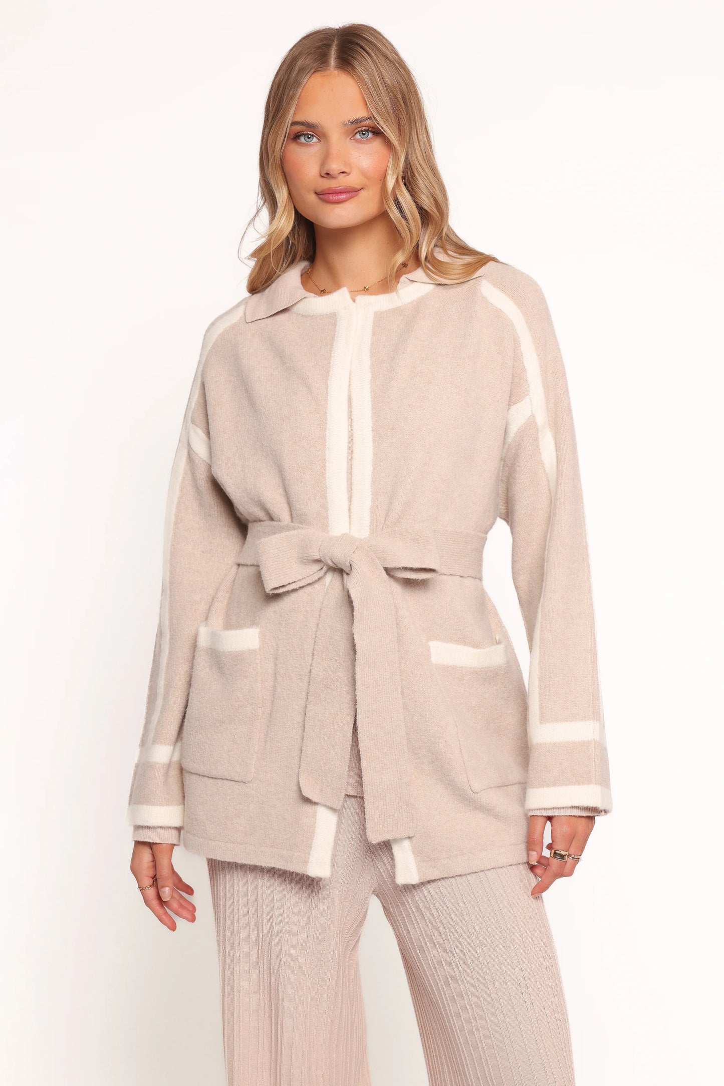 Maloney Tie Front Coatigan - Beige