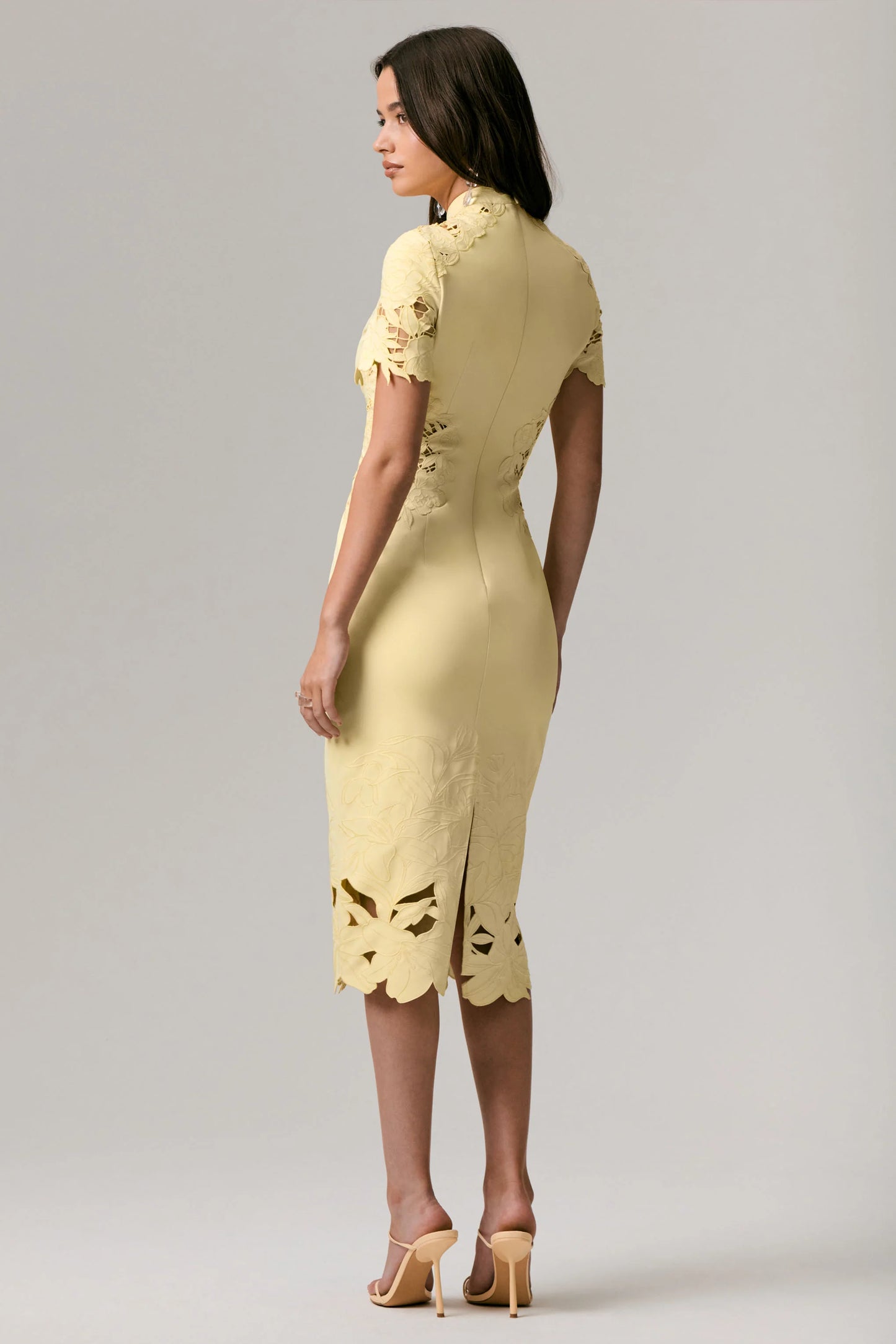 Guest List Lemon High-Neck Midi Dress With Cut-Out Crochet Detailing