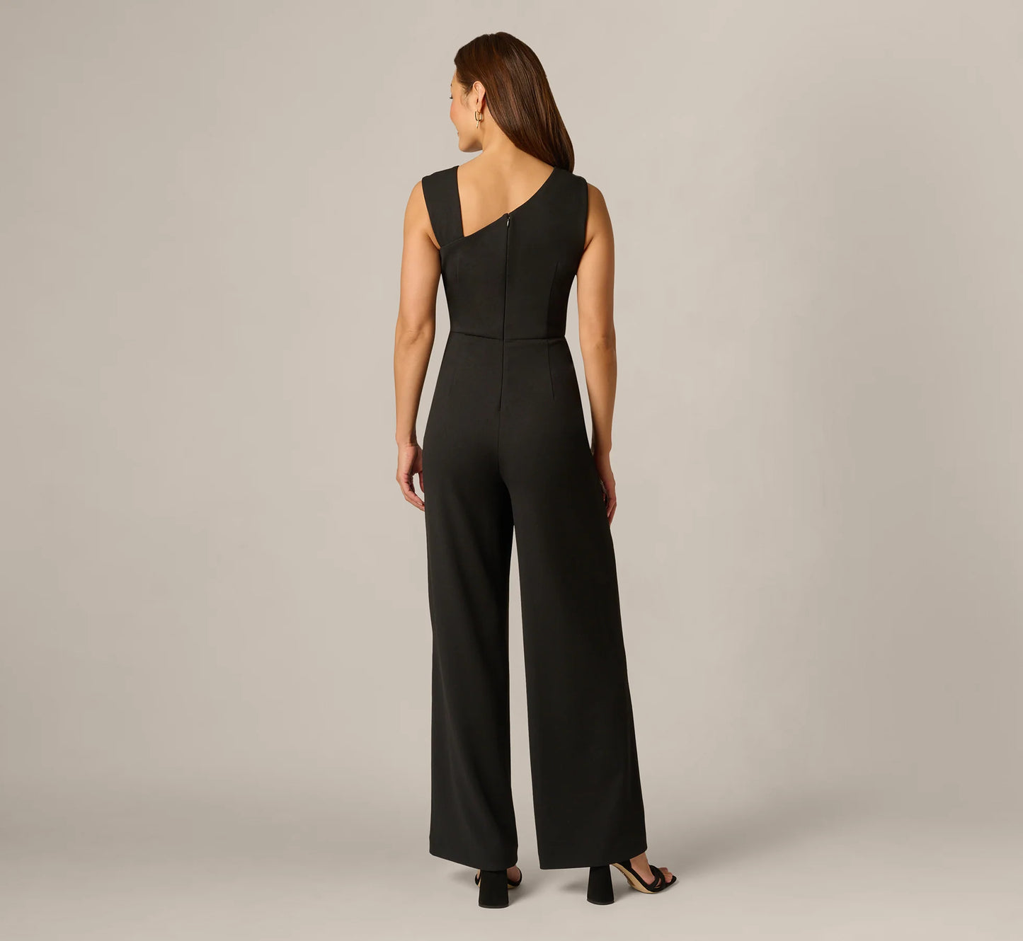 Buckle Shoulder Overlay Stretch Jumpsuit In Black