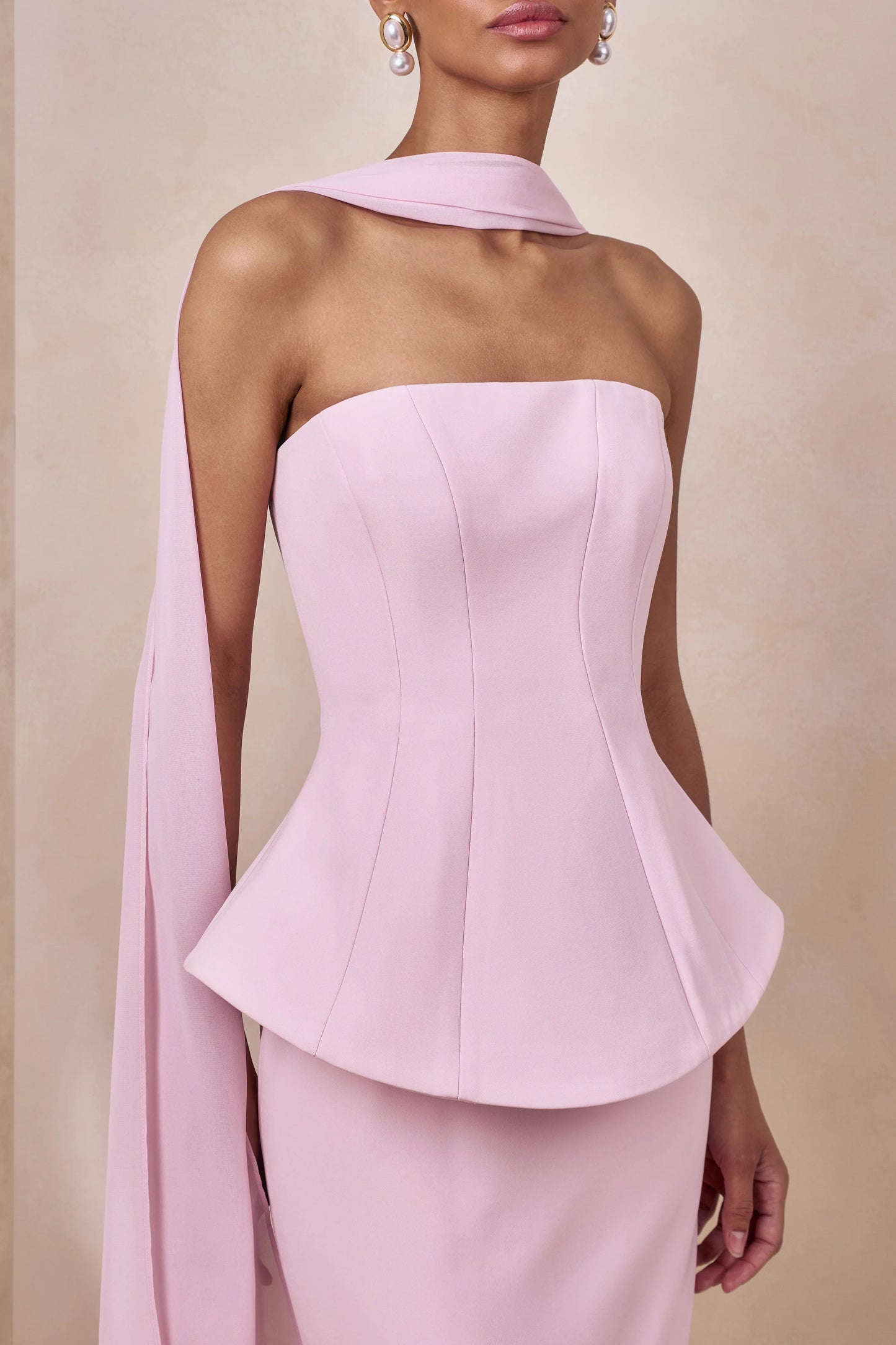 Farron Light Pink Bandeau Corset Maxi Dress