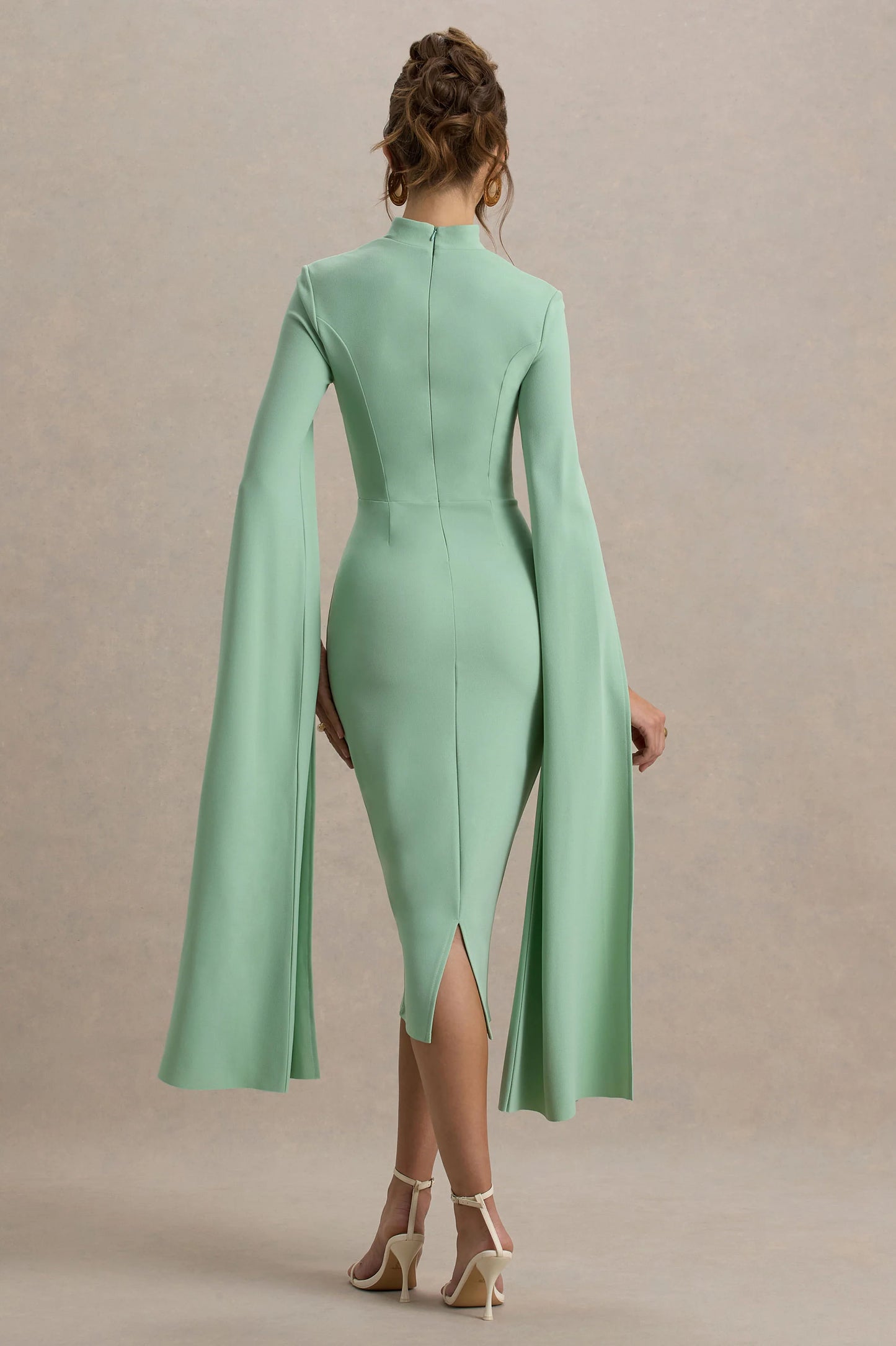 Linden Light Green Bodycon Cape-Sleeve Midi Dress