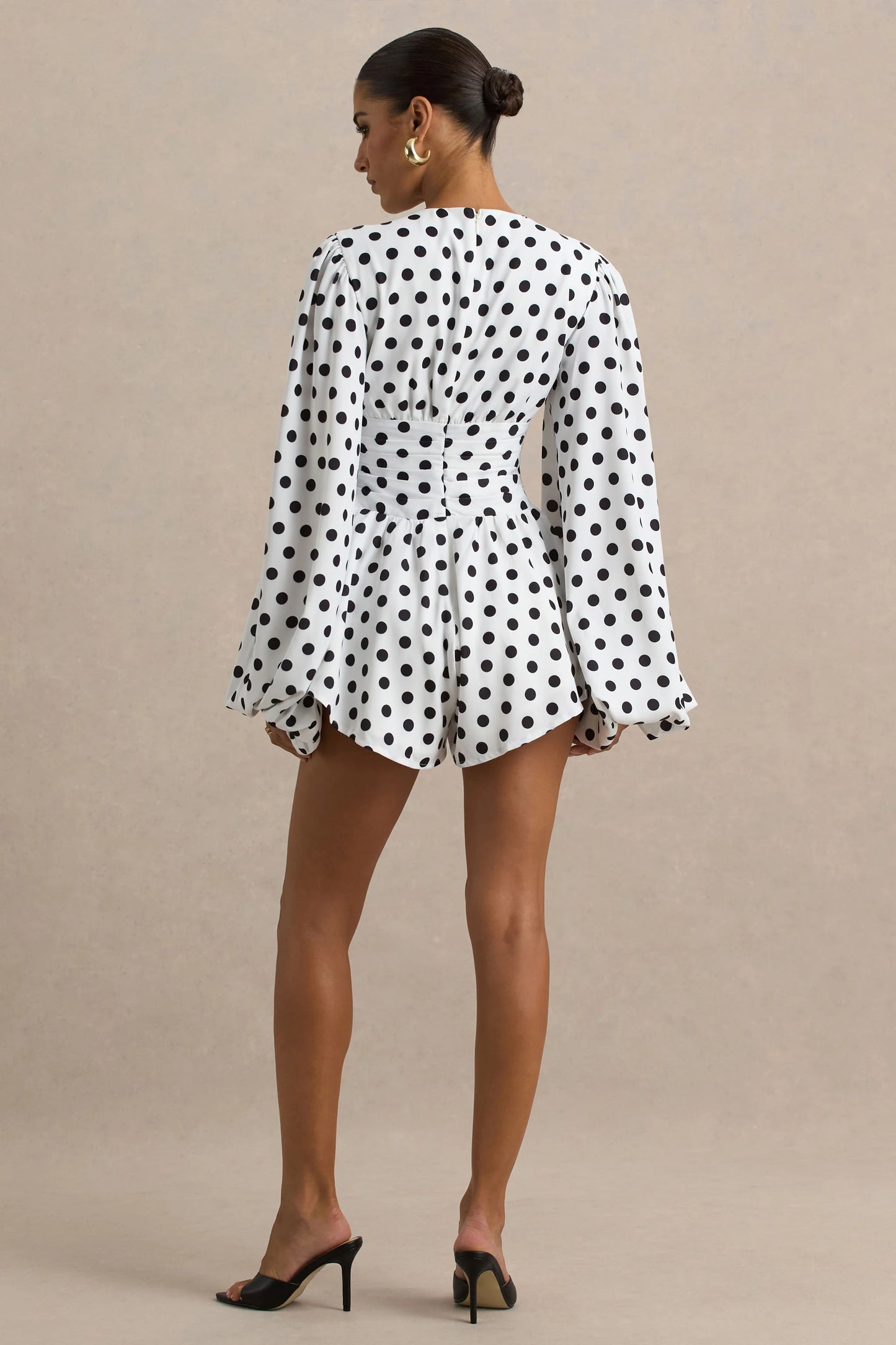 Laurel White Polka Dot V-Neck Balloon Sleeve Playsuit