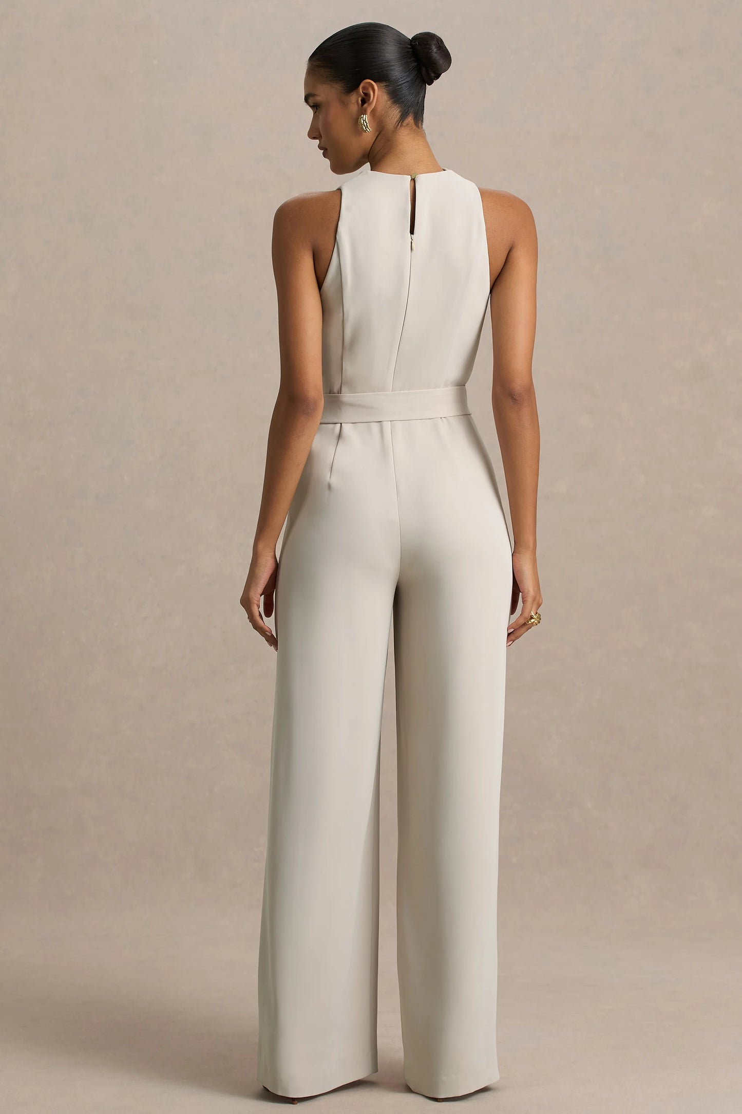Corina Nude Cowl-Neck Jumpsuit With Tie-Detail