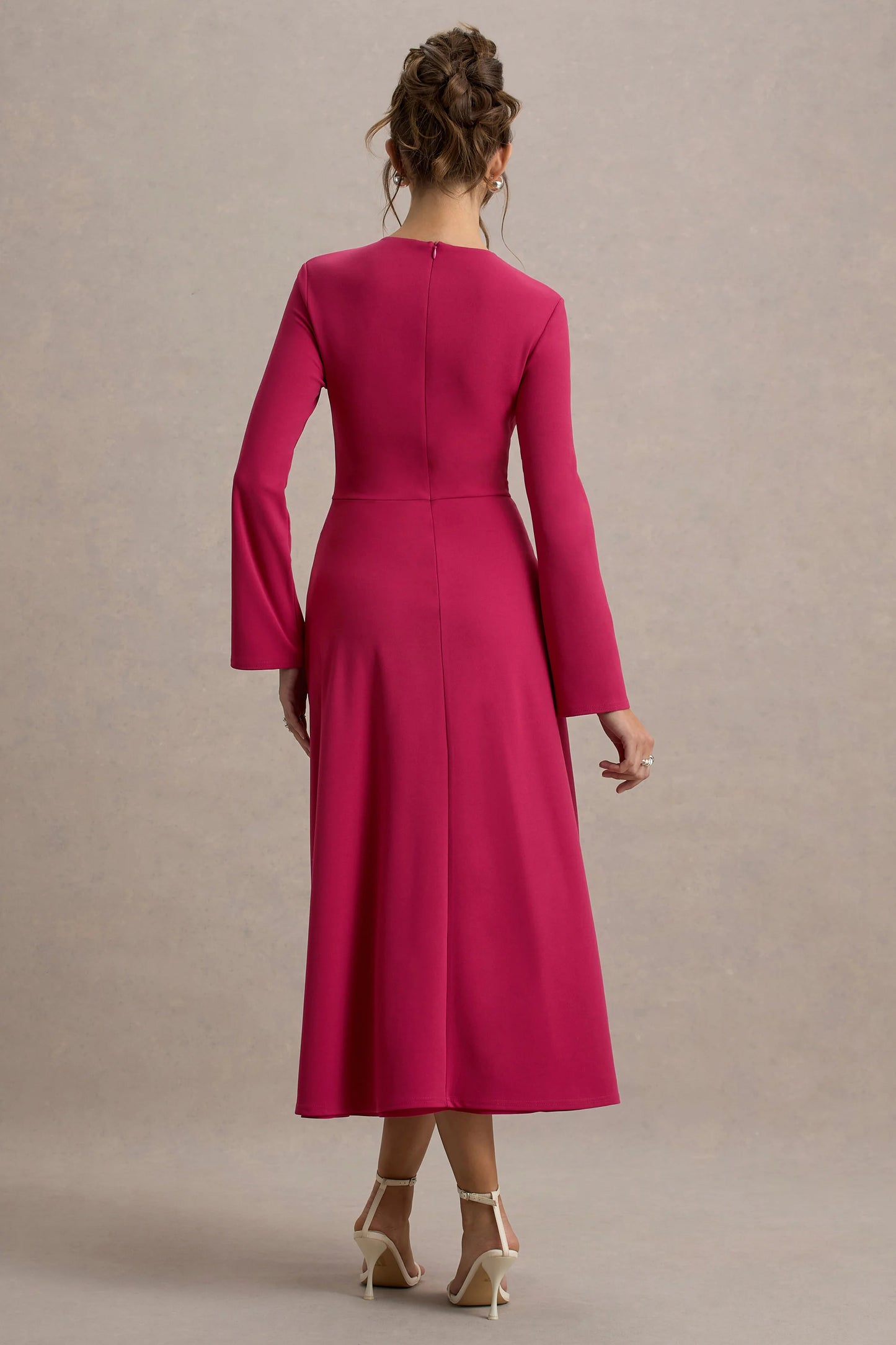 Cassiopeia Lemon Long-Sleeve Midi Dress With Cross Waist