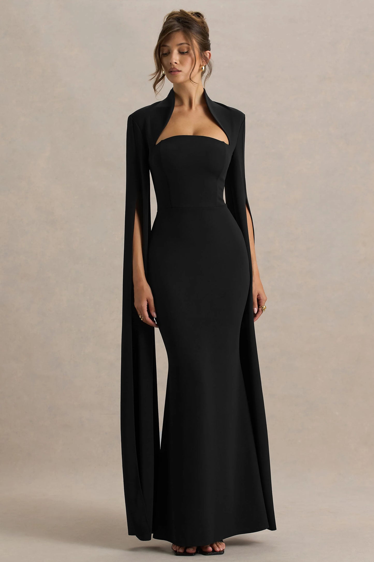 Esme Black Square-Neck Maxi Dress With Cape Sleeves