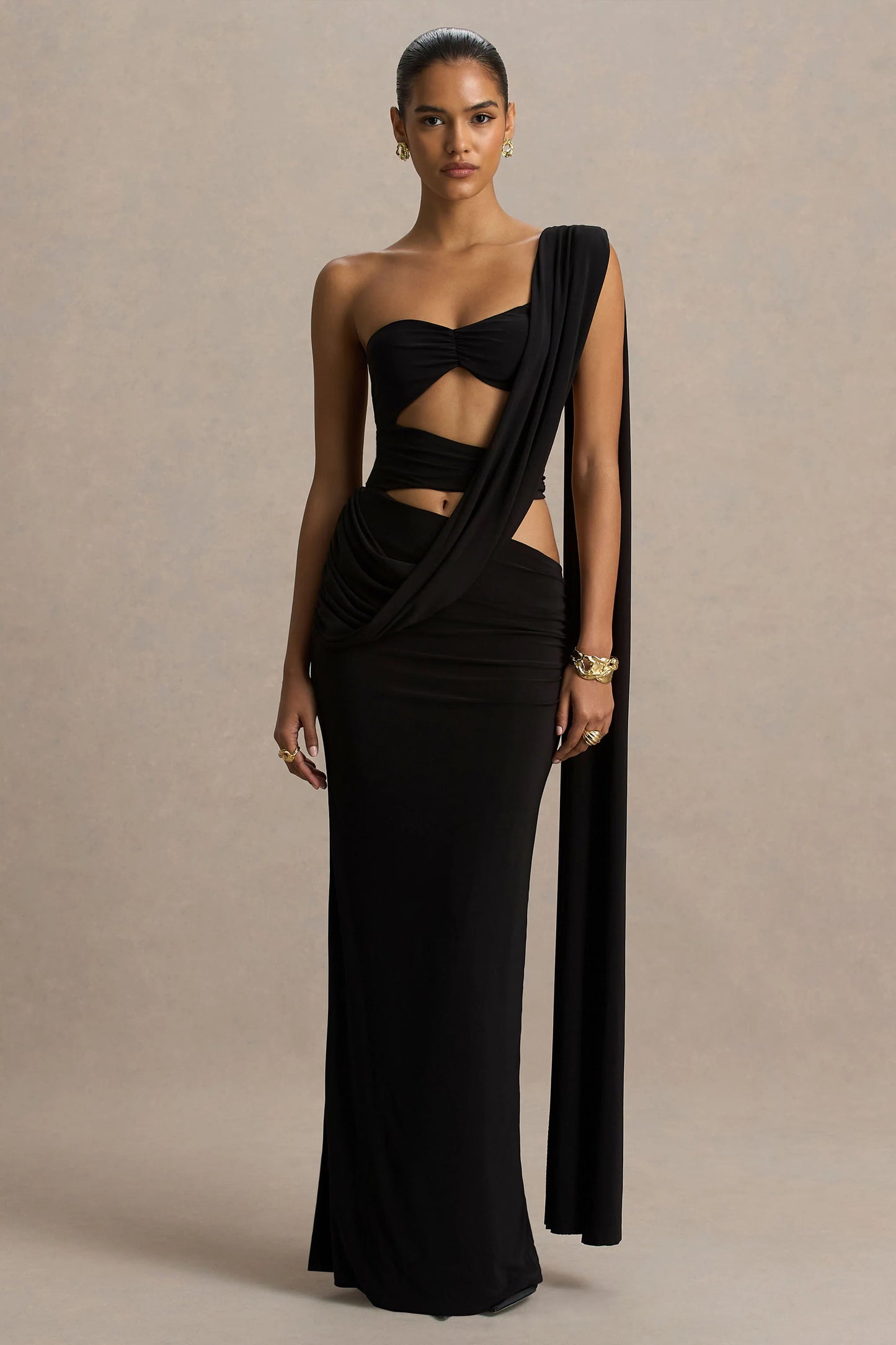 Nebula Black Bandeau Maxi Dress With Body Cut-Out Details