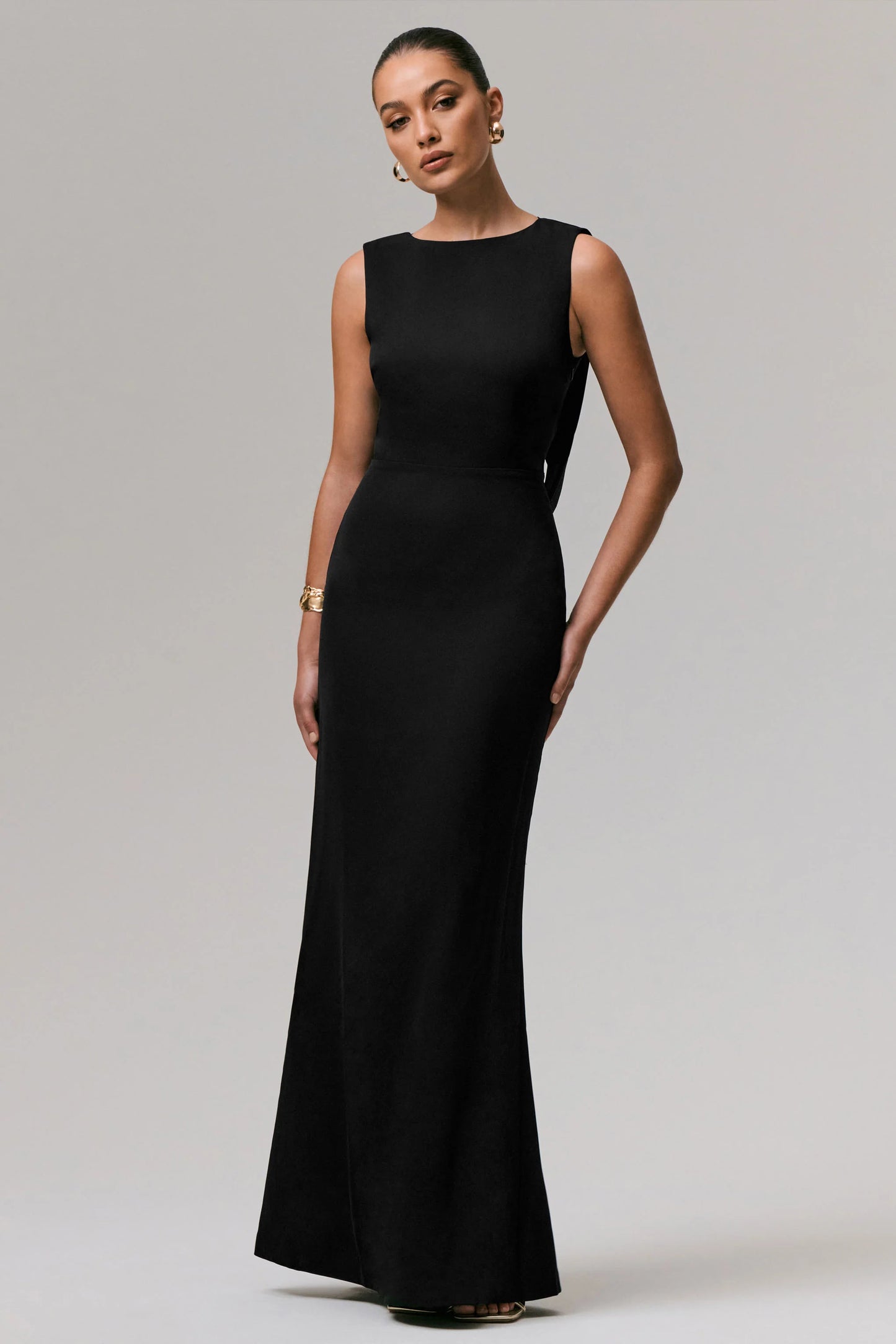Maxie Black Round-Neck Maxi Dress With Back Detail