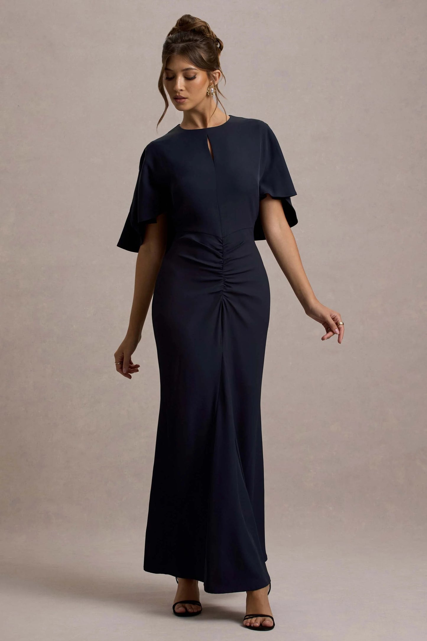 Allison Navy High-Neck Maxi Dress With Cape