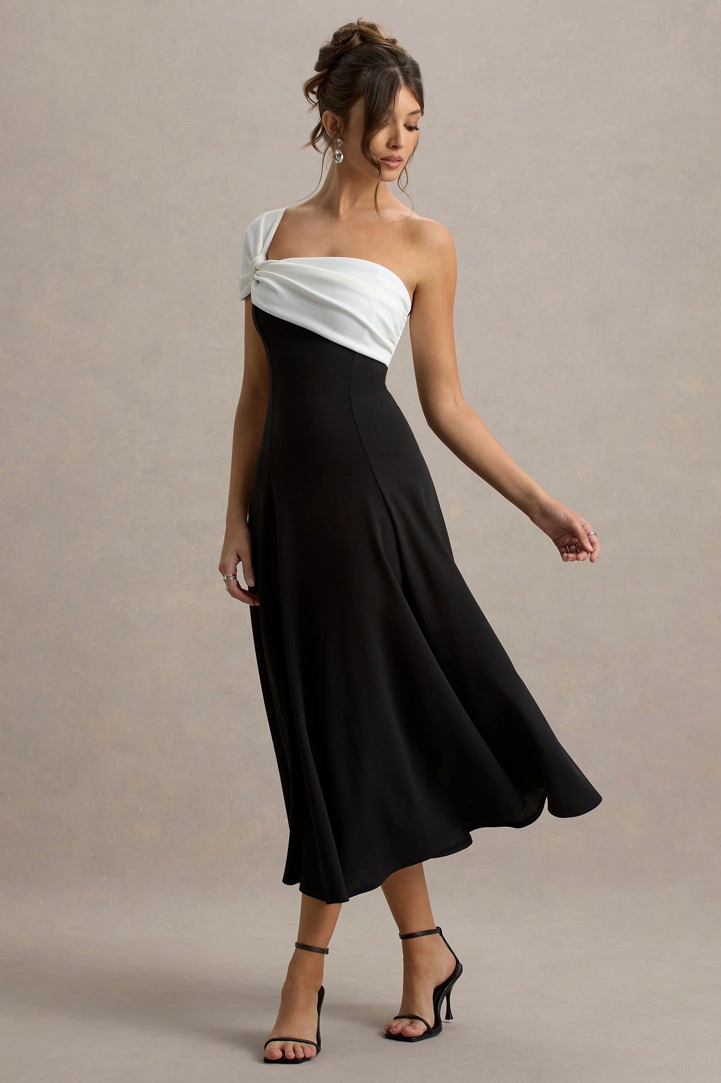 Malta Black & White One-Shoulder Midi Dress