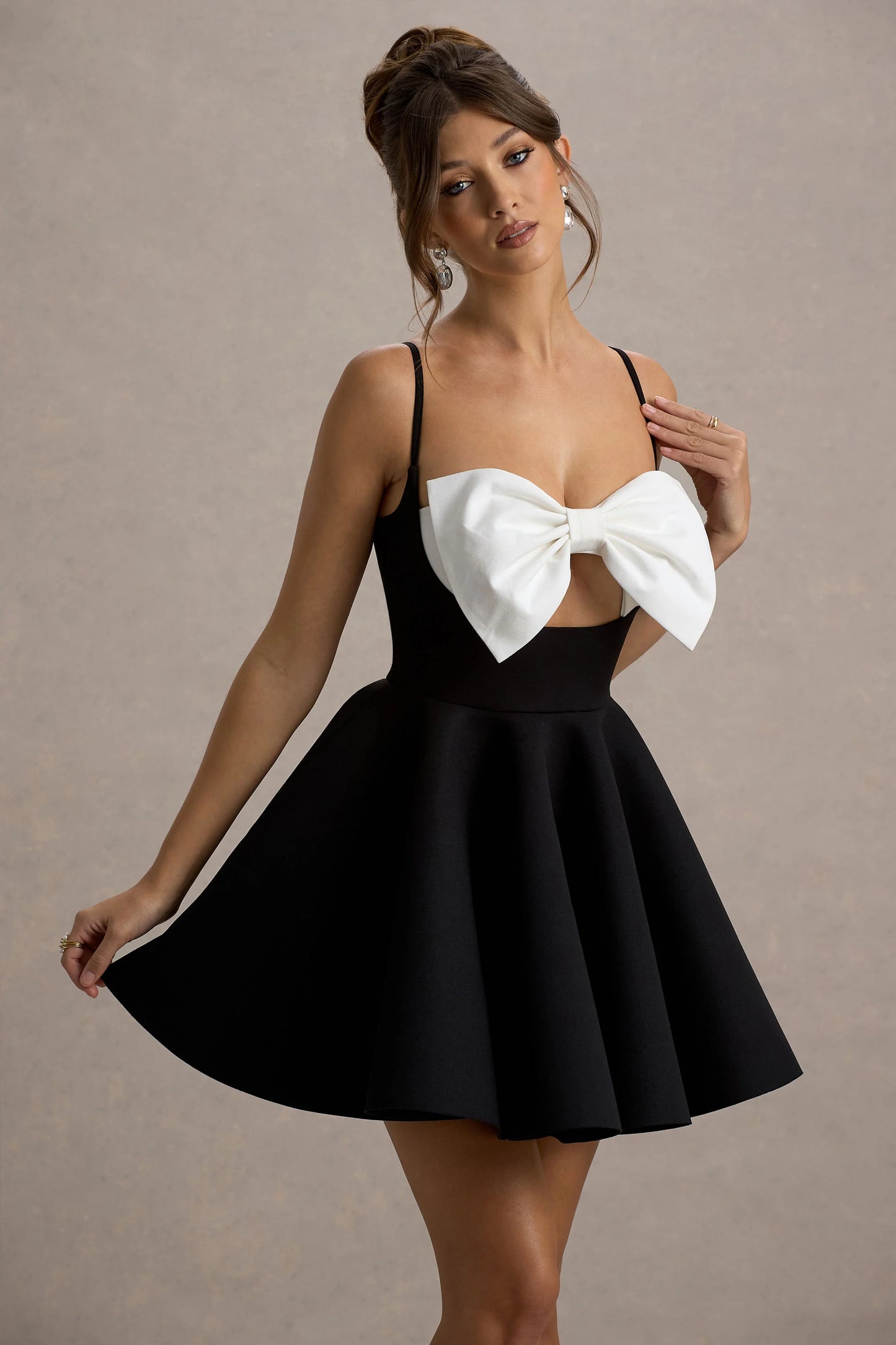 Yasmina Black & White Bow Skater Mini Dress