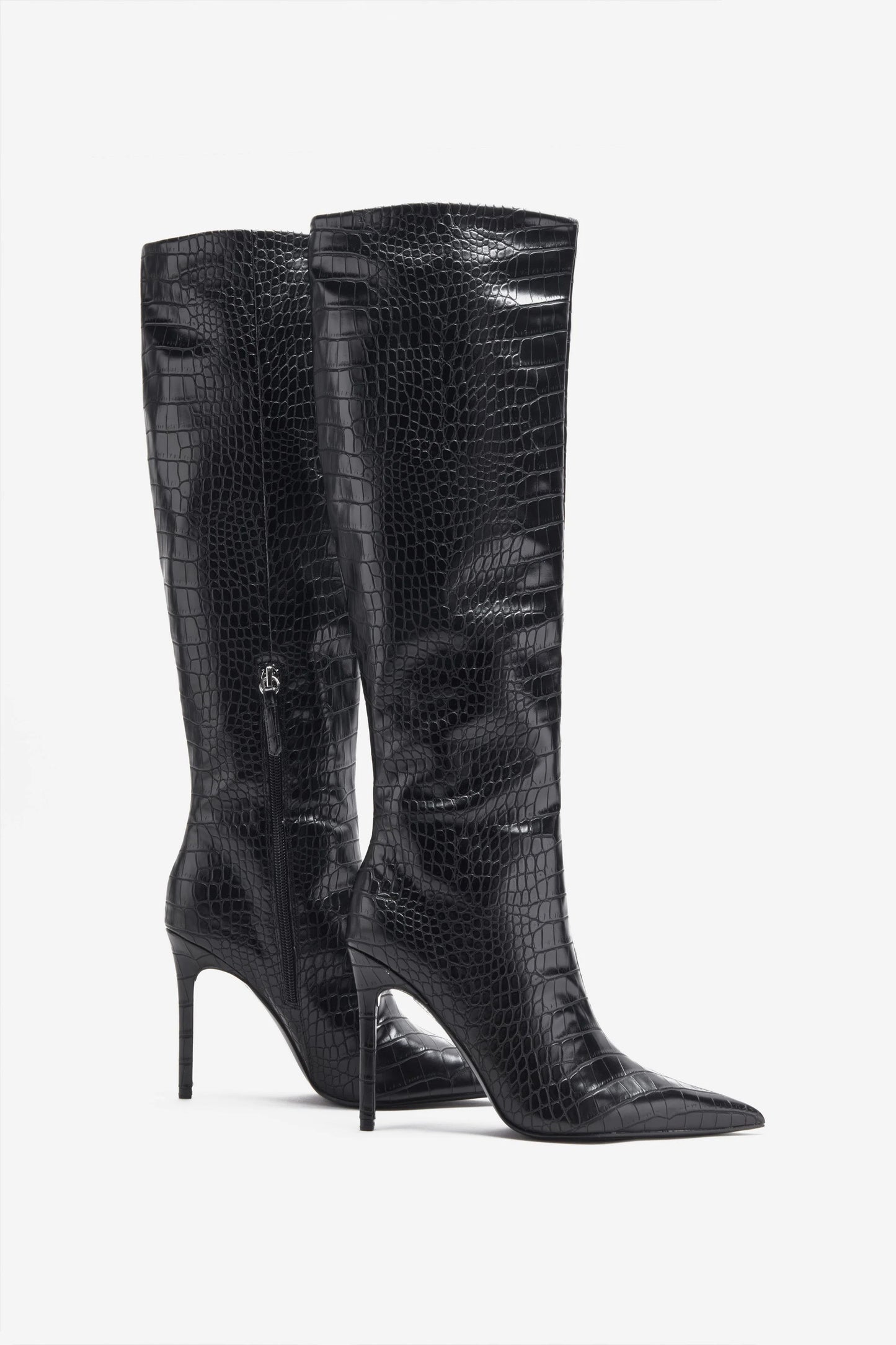 Uptown Black Croc Fitted Over-Knee Pointed Heeled Boots