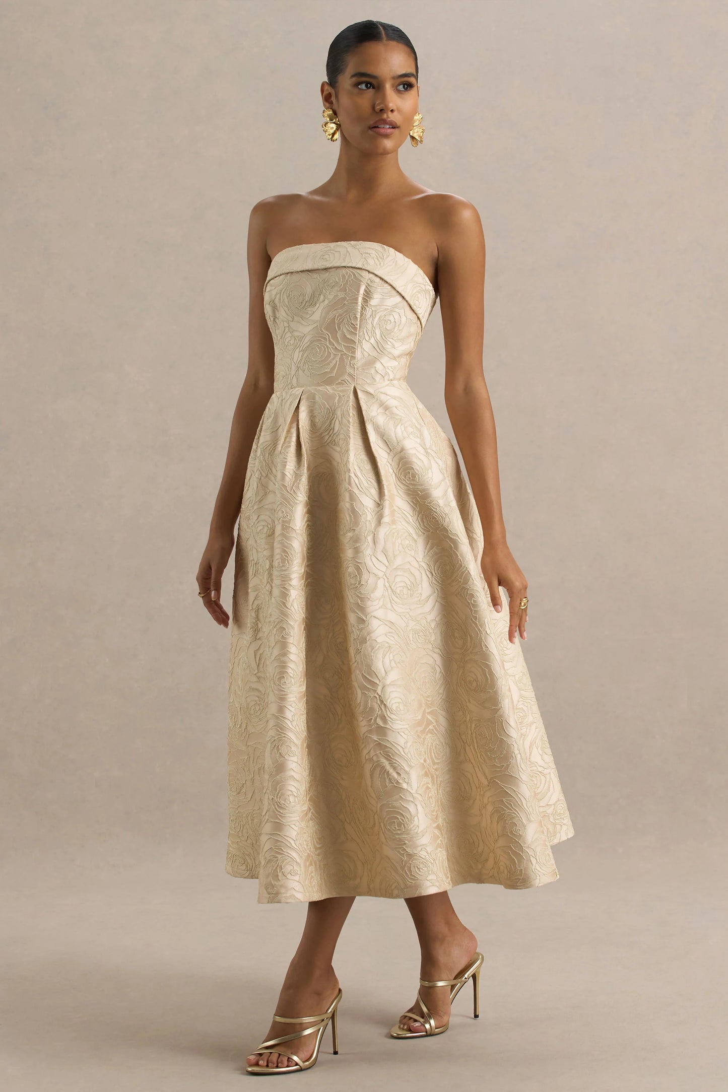 Hypnotic Gold Jacquard Bandeau Midi Dress
