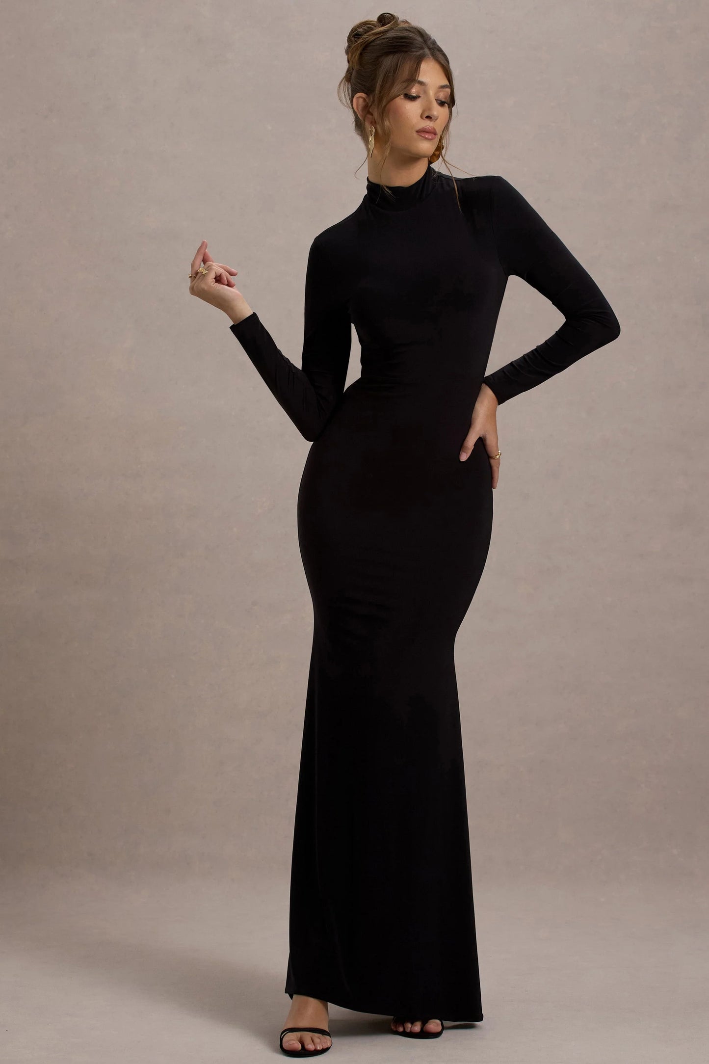 Tova Black High-Neck Long-Sleeve Maxi Dress