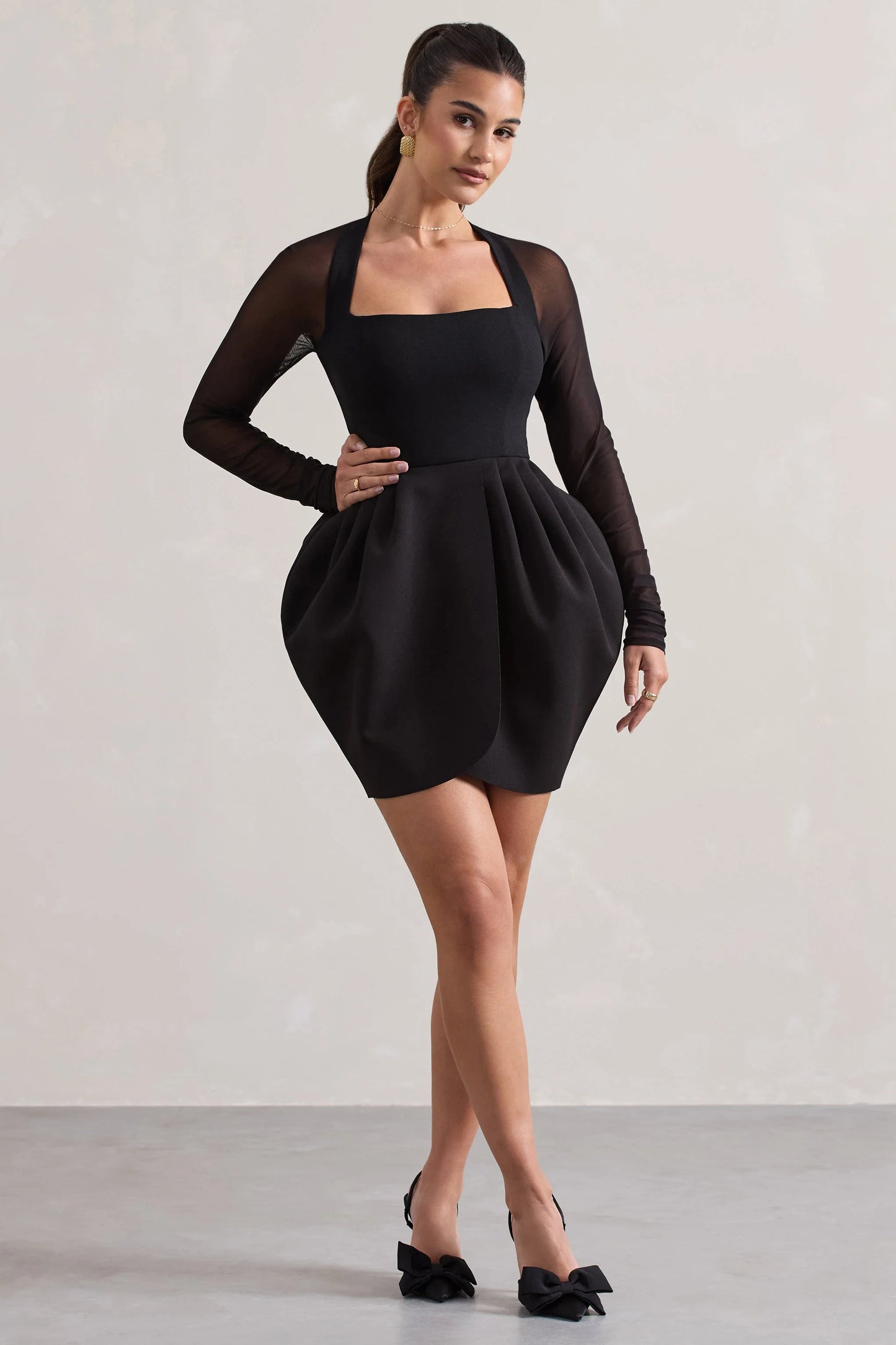 Alto Black Square-Neck Mini Dress With Puff Skirt