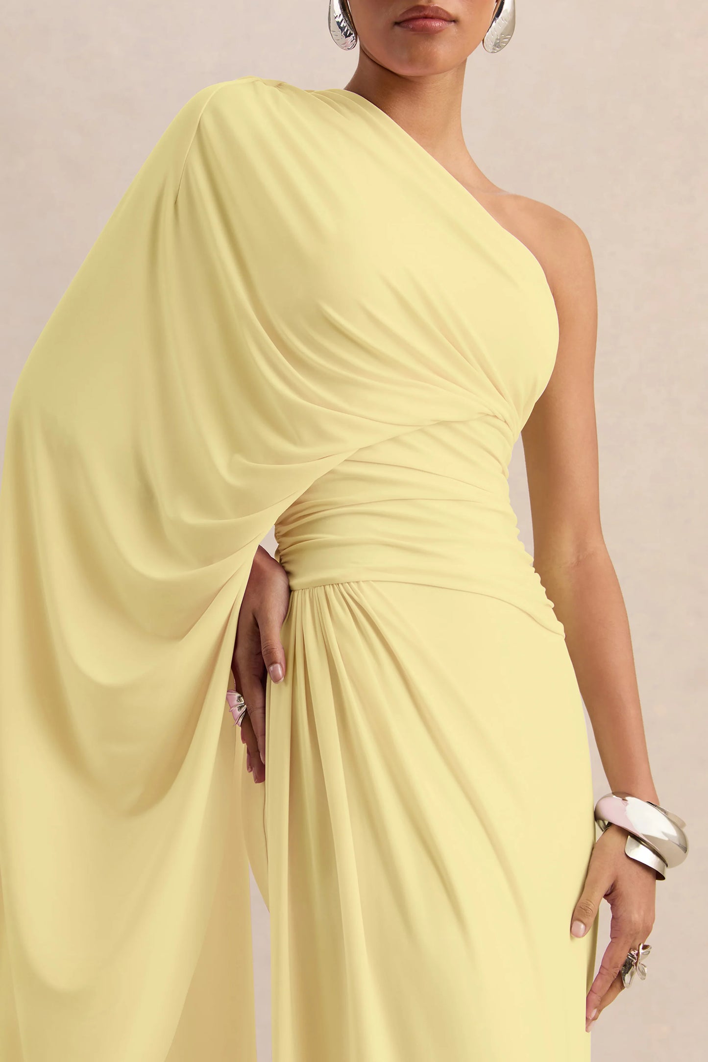 Sabella Lemon Asymmetric-Neck Maxi Dress