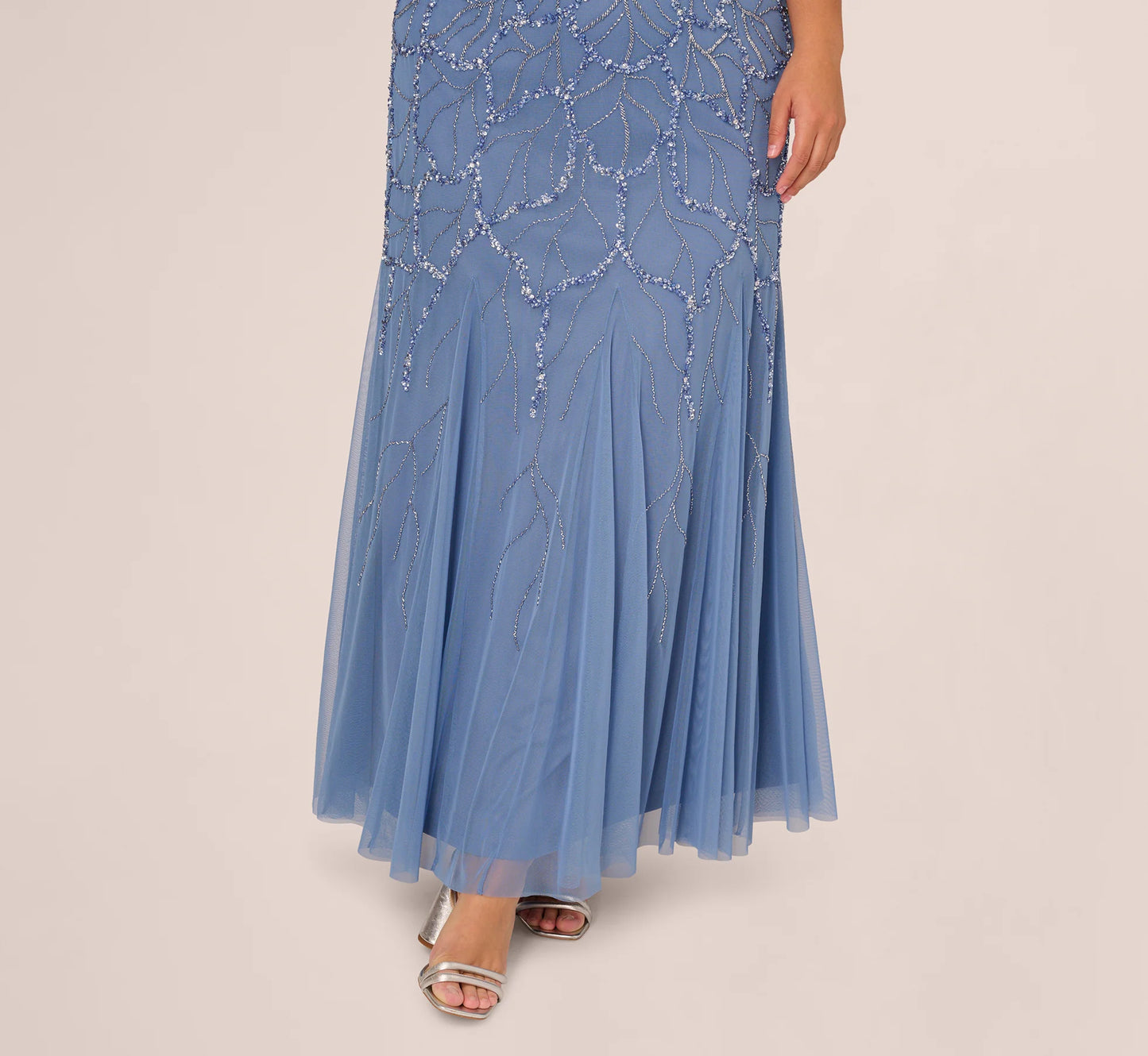 Plus Size Flutter Sleeve Surplice Beaded Gown In French Blue