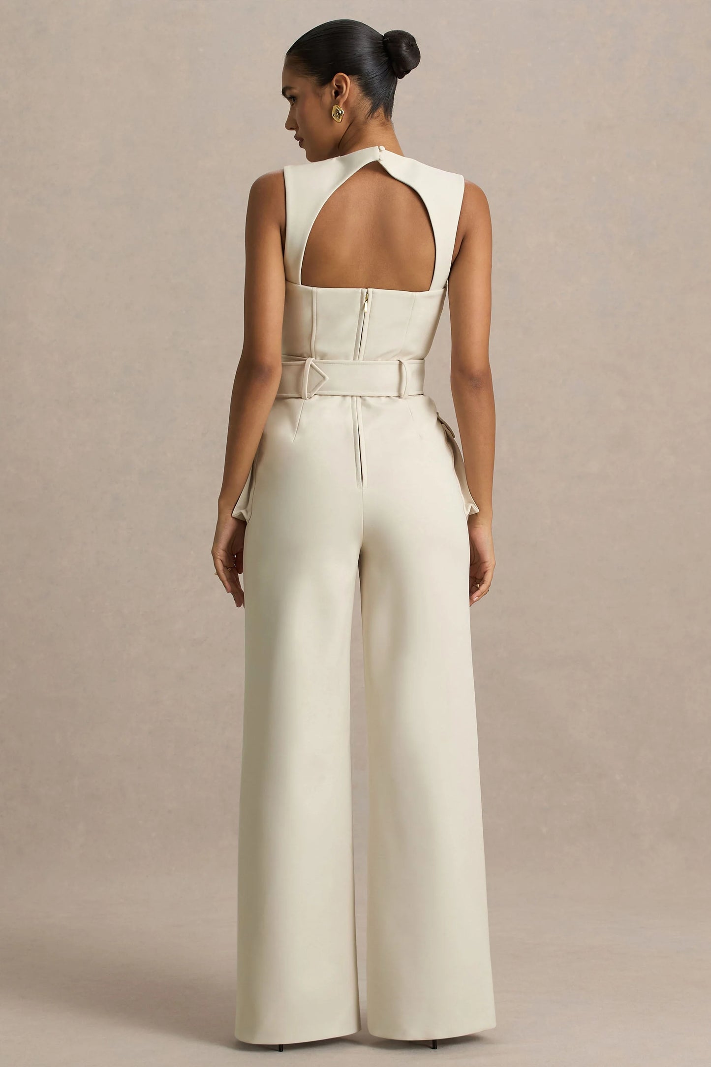 Solice Cream Square-Neck Tailored Jumpsuit
