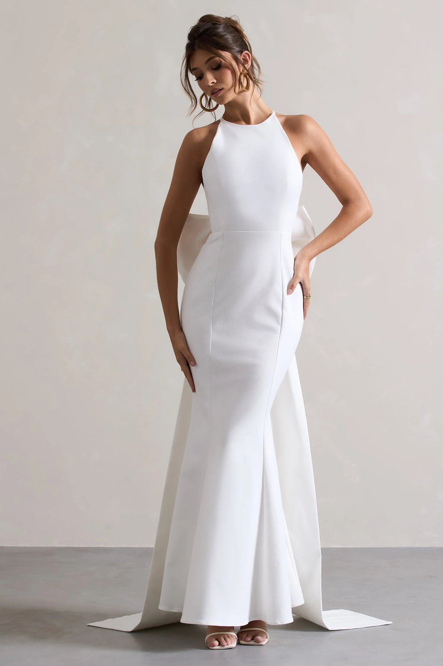 Bestow White Open-Back Maxi Dress With Oversized White Bow