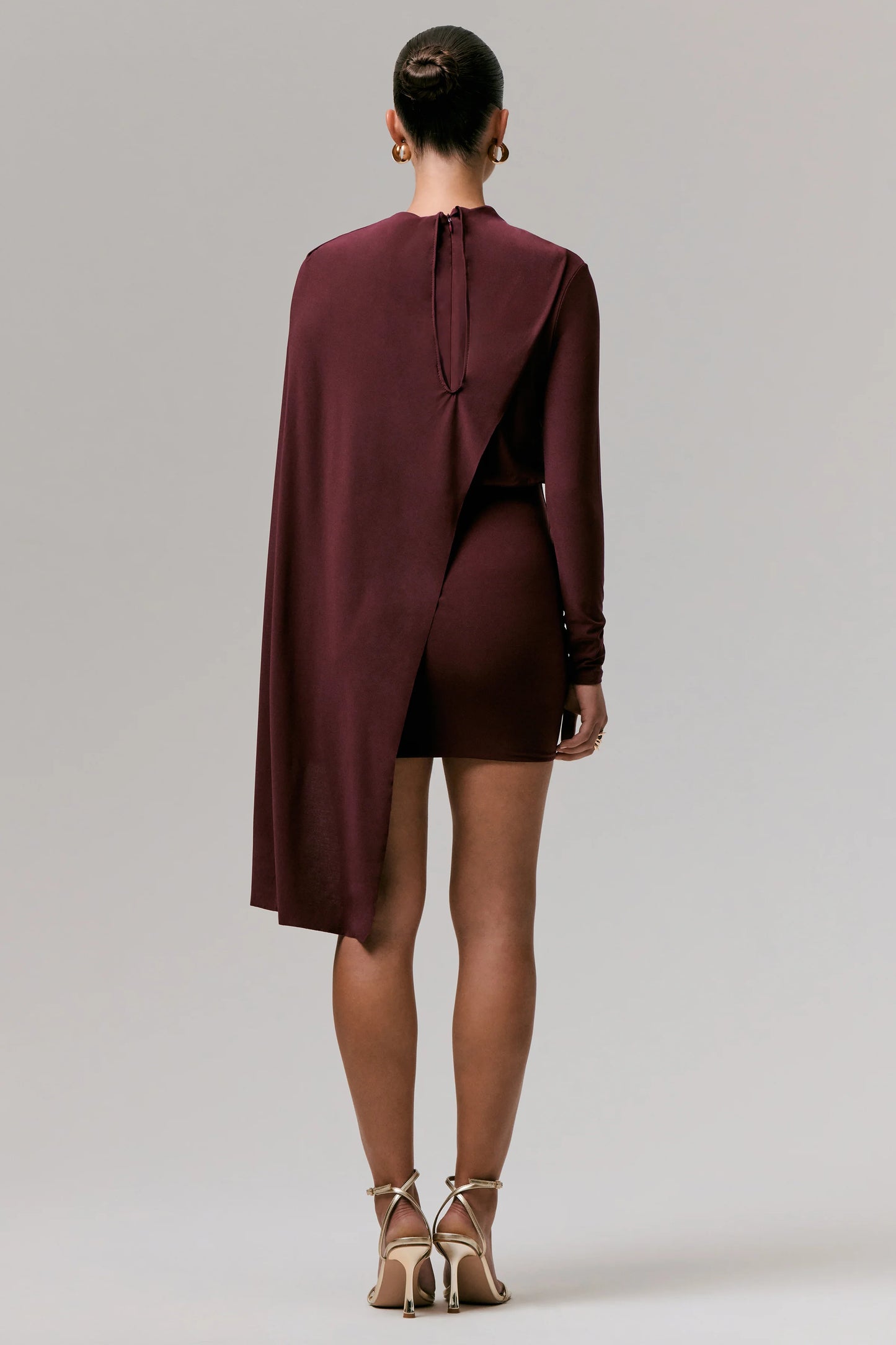 Celeste Burgundy Long-Sleeve Mini Dress With Cape Sleeve