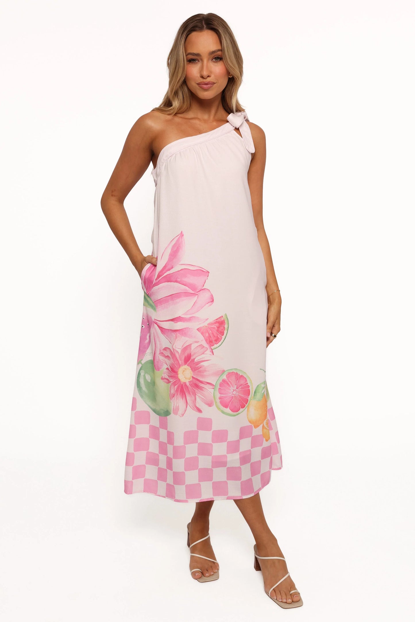 Reagan One Shoulder Midi Dress - Pink