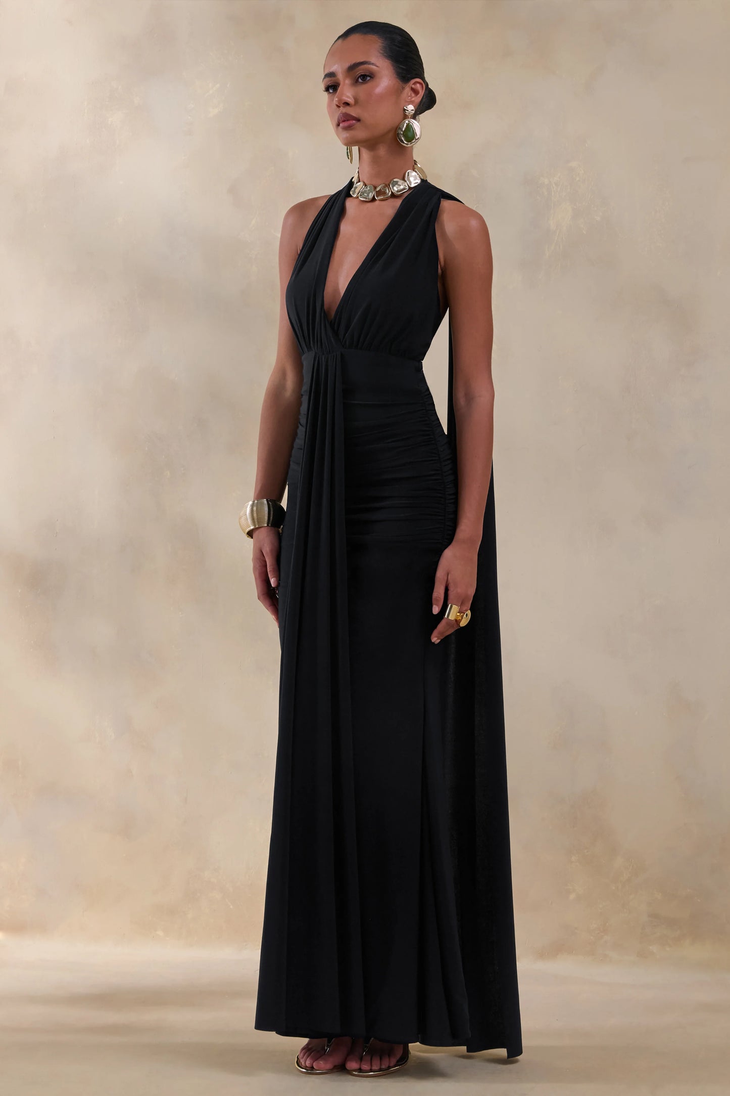 Roselani Black Halter-Neck Maxi Dress With Open-Back