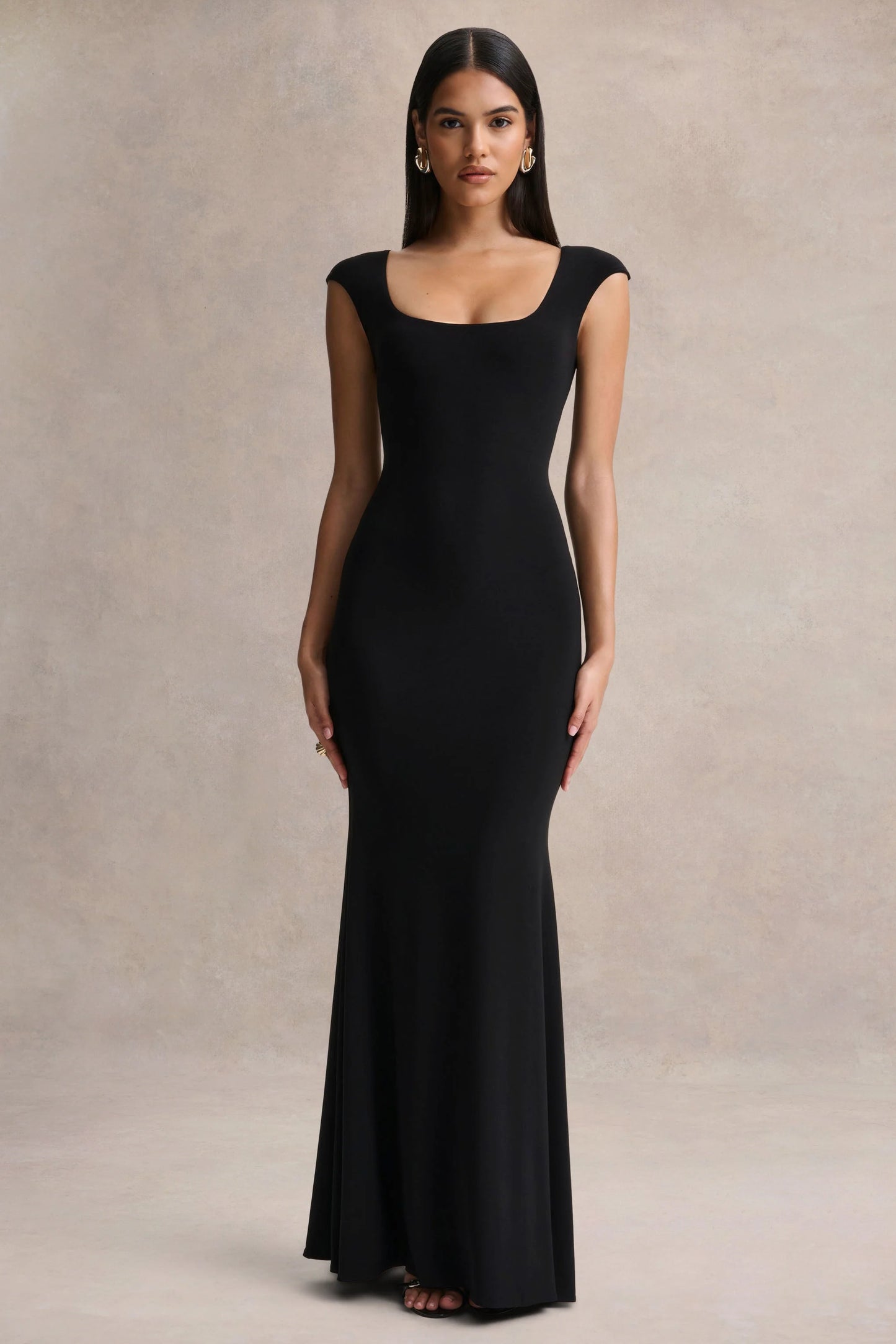 Piper Black Square-Neck Maxi Dress With Cap-Sleeves