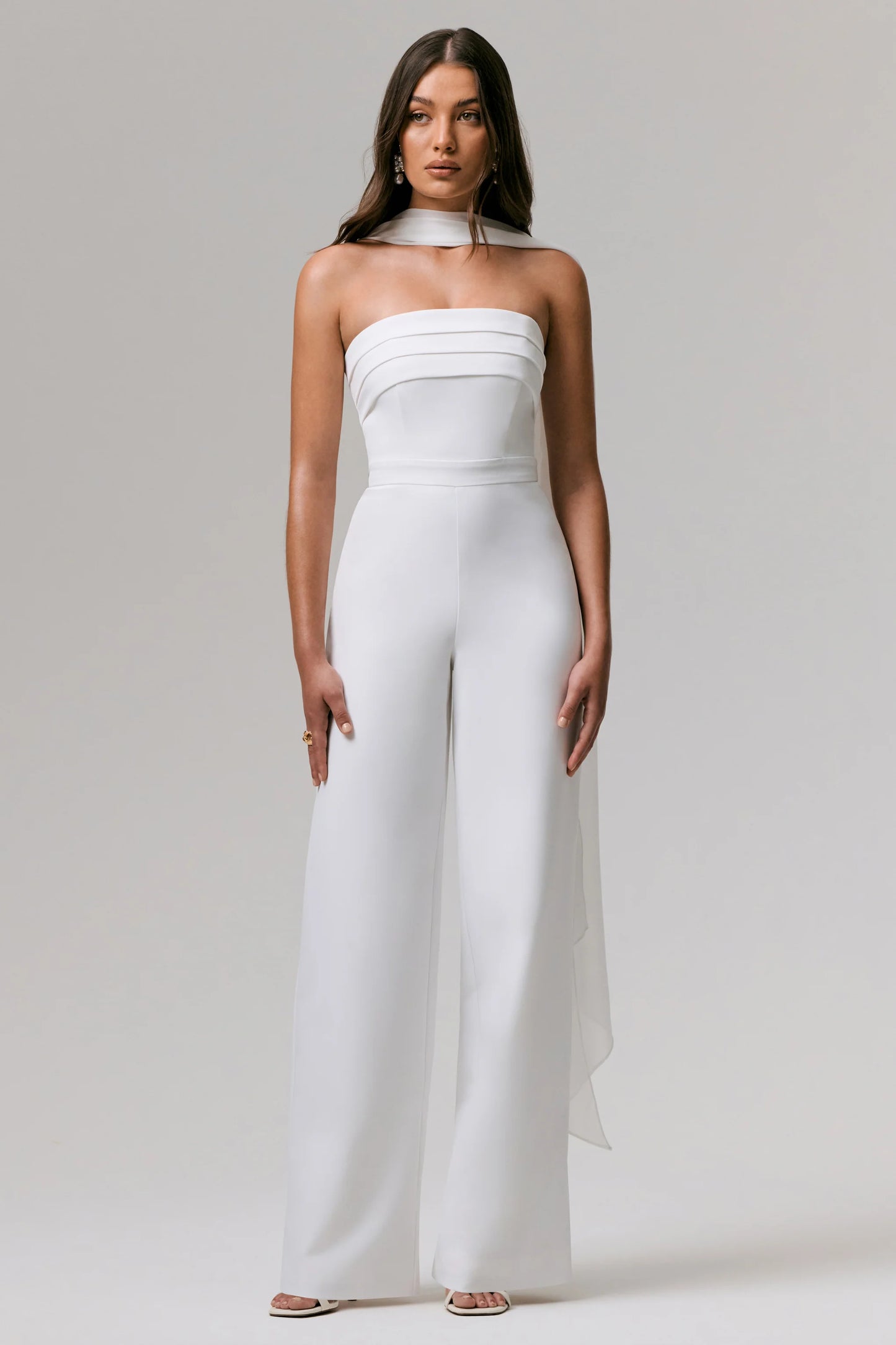 Enchanted White High-Neck Jumpsuit With Scarf