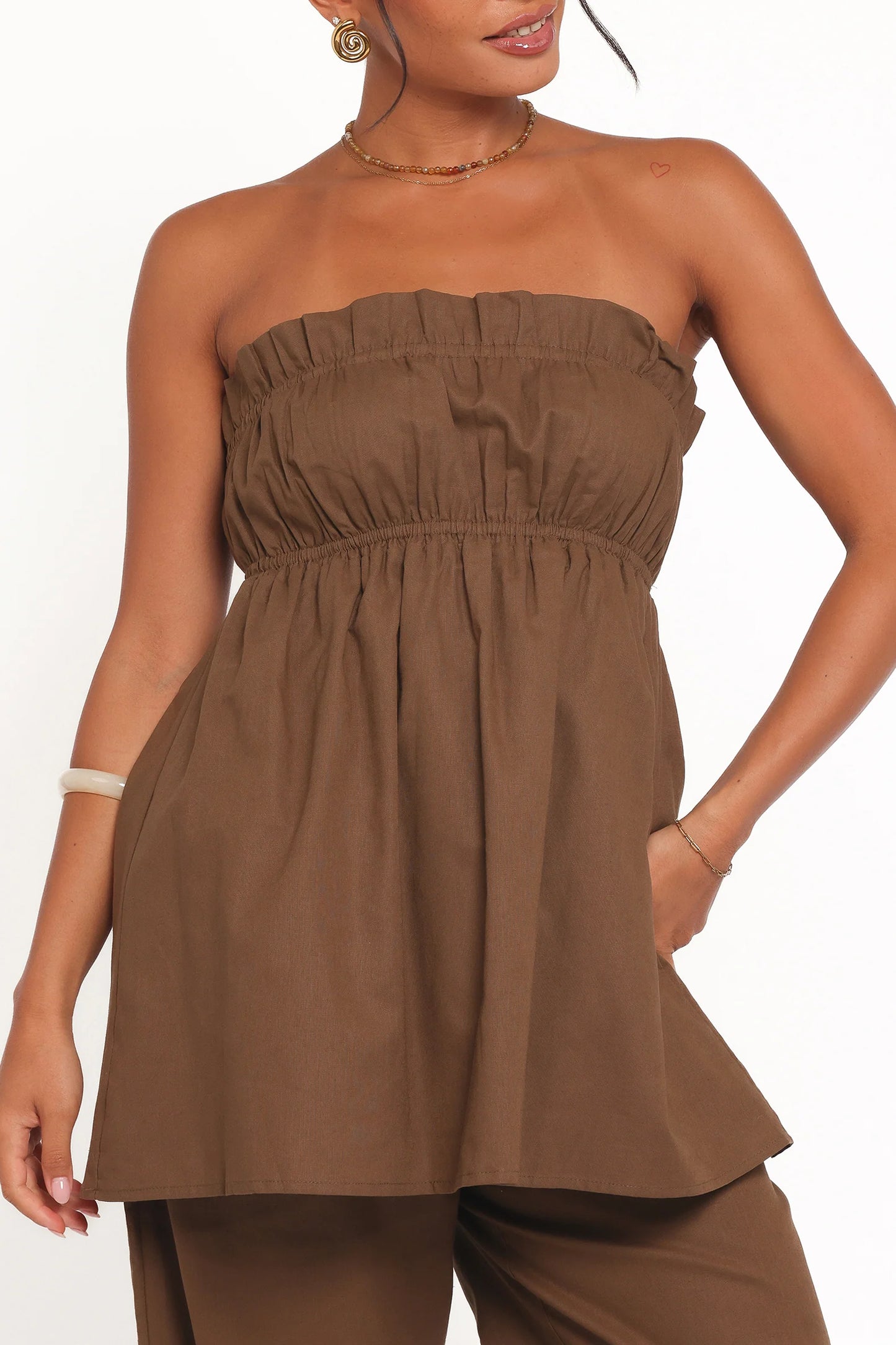 Ember Strapless Tunic Top - Brown