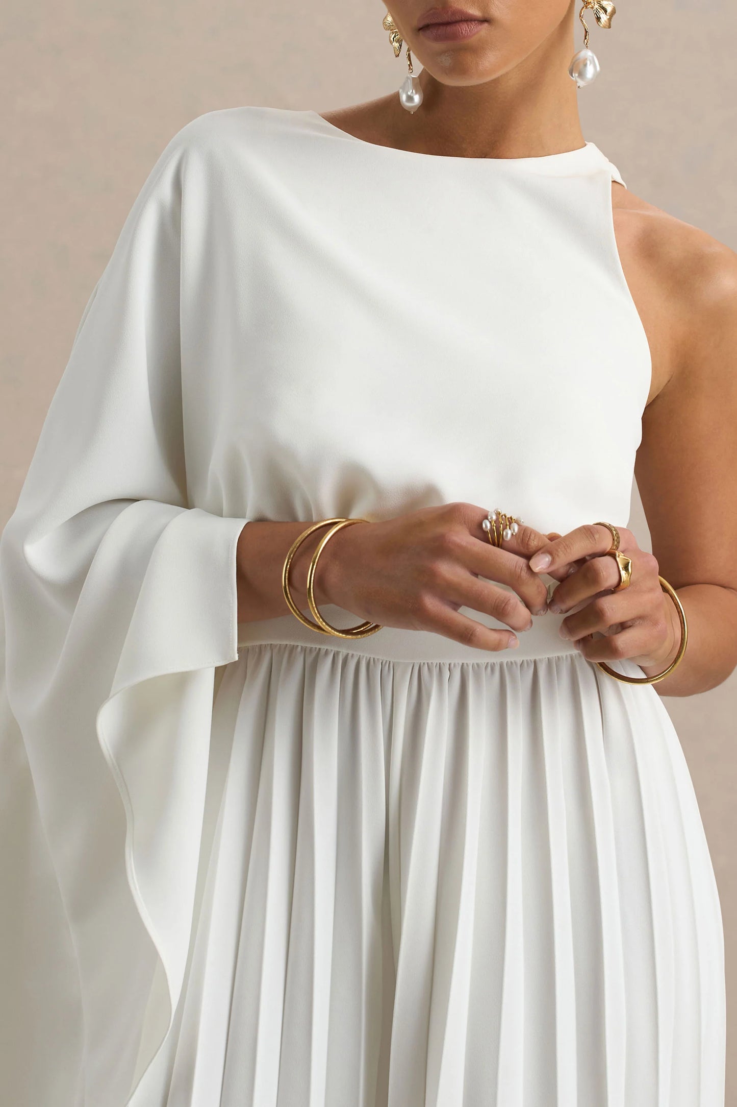Paradise White Cape-Sleeve Jumpsuit