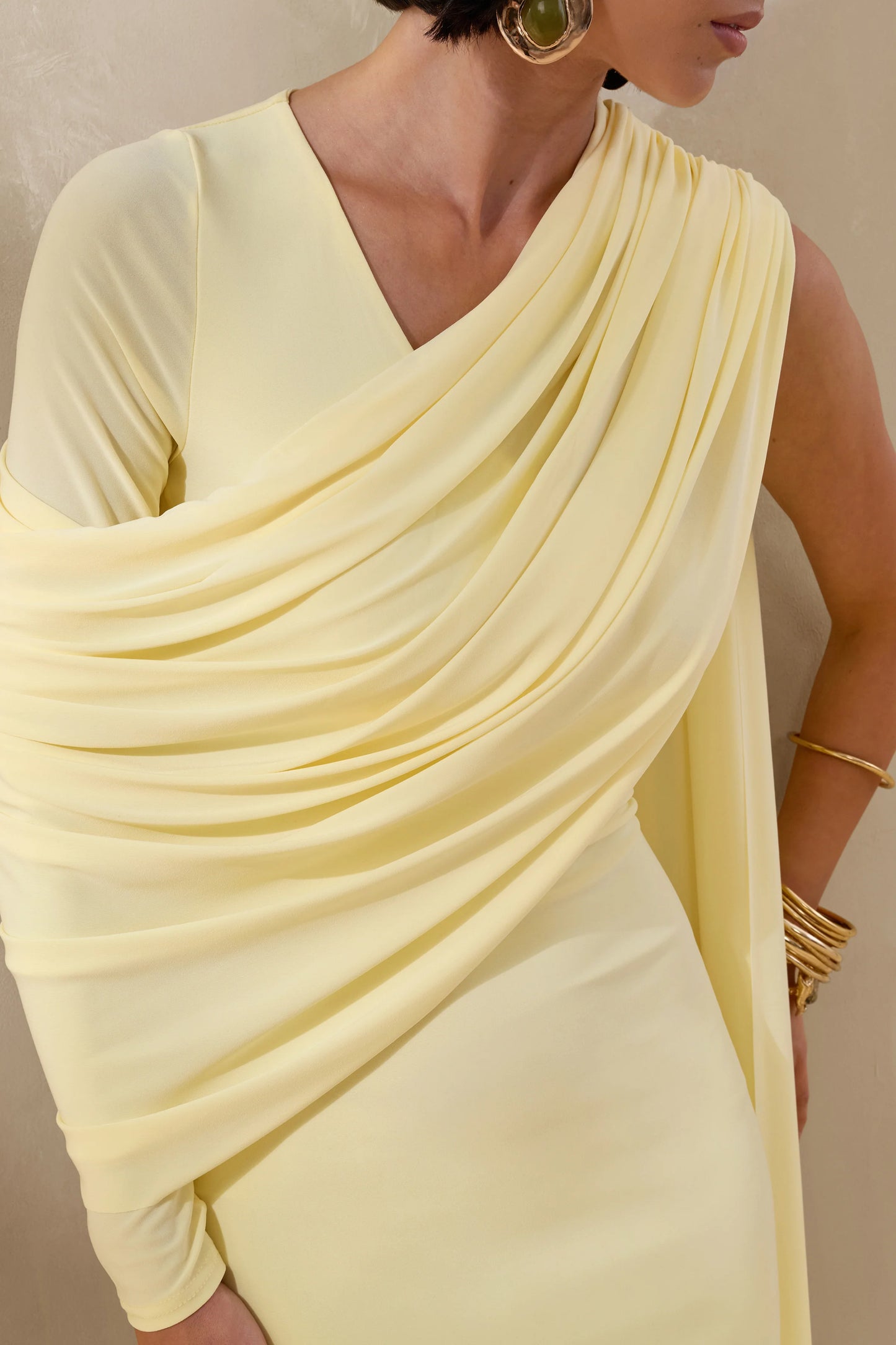 Rubelle Lemon Asymmetric-Neck Maxi Dress With Draped-Detailing