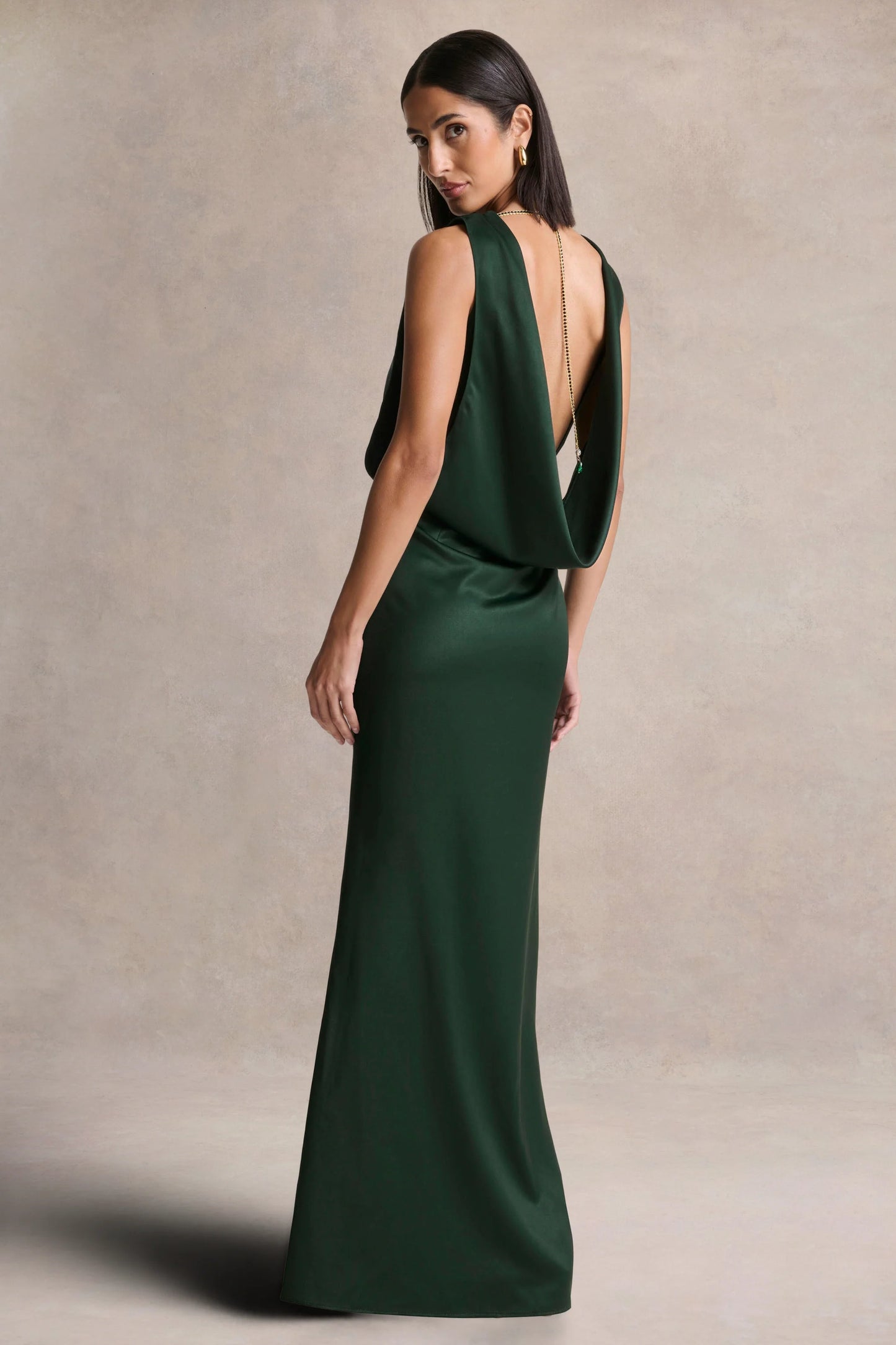 Stacey Dark Green Slashed-Neck Maxi Dress With Open-Back And Embellished Detail