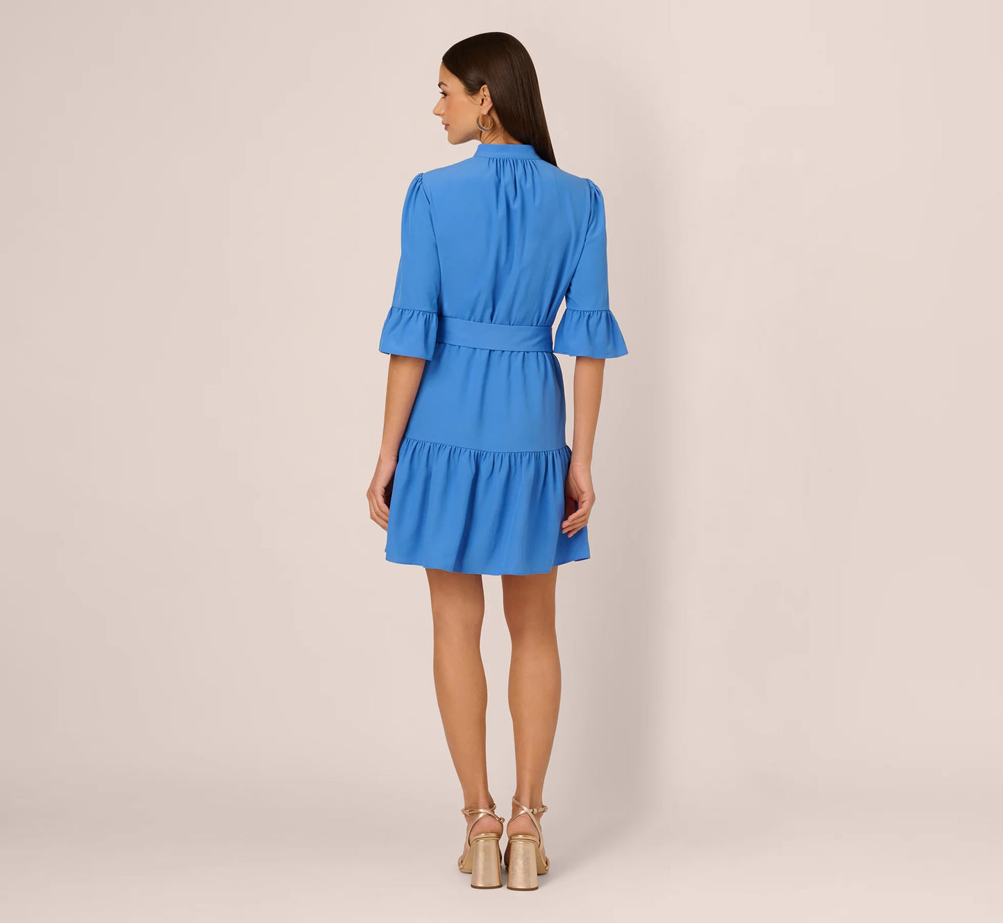 Bell Sleeve Short Shirt Dress In Cool Water