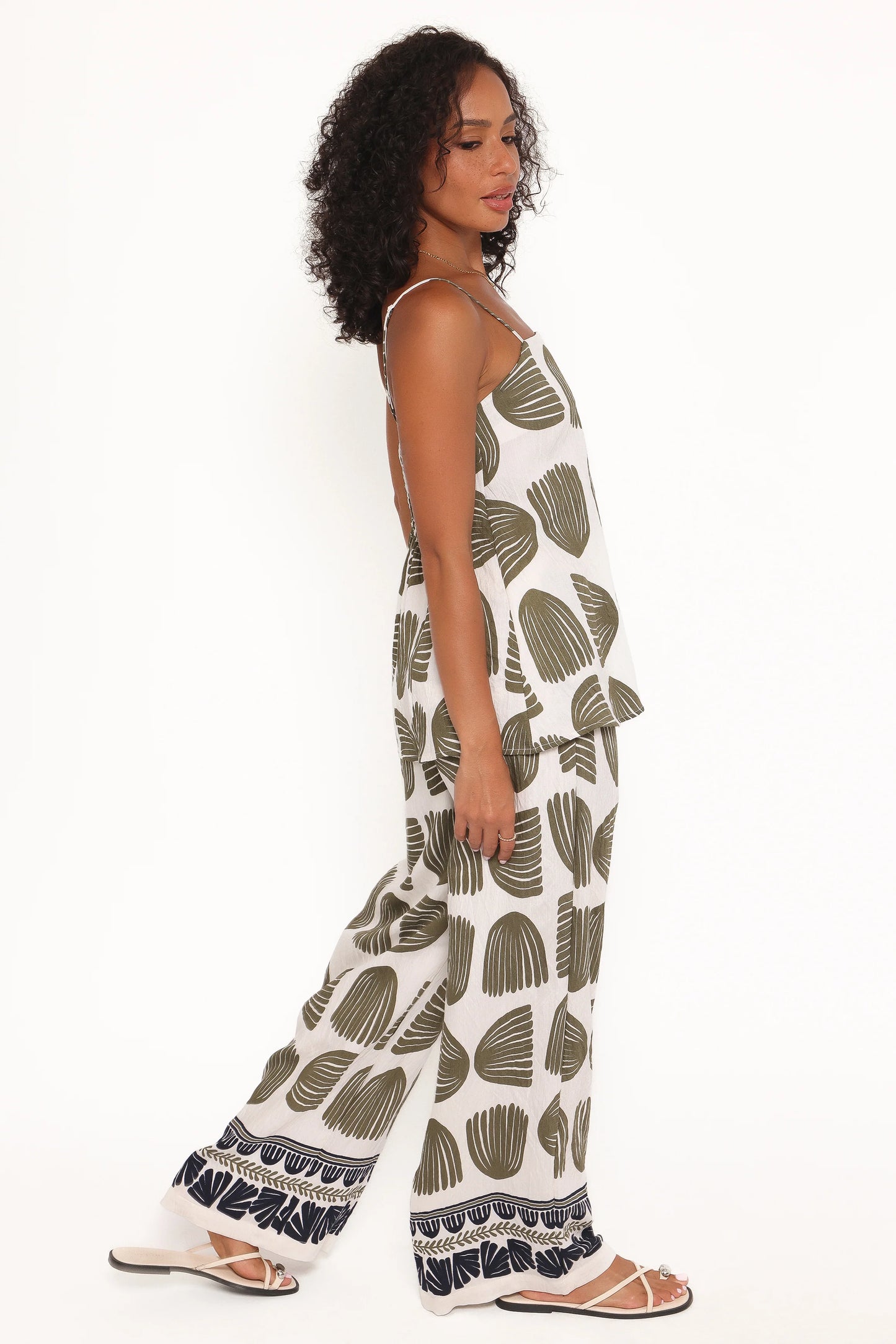 Brianna Pant Set - Green Palm Print