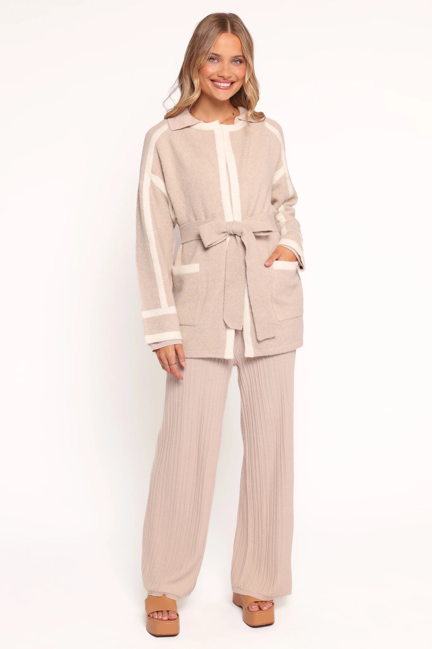 Maloney Tie Front Coatigan - Beige