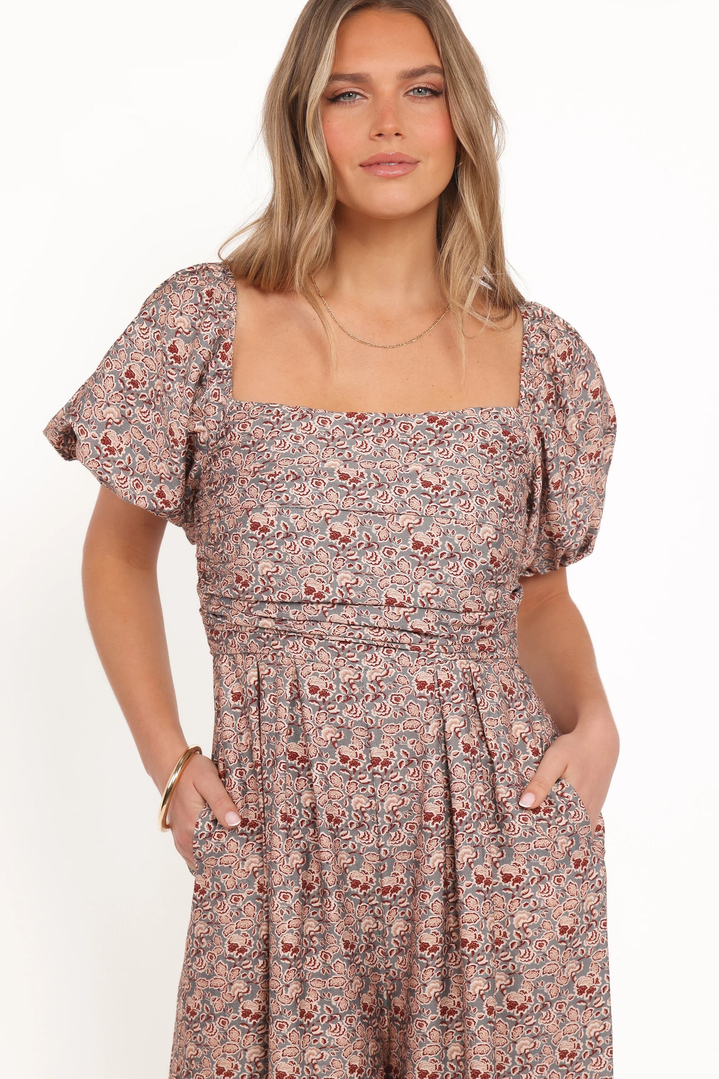 Jayda Puff Sleeve Jumpsuit - Grey Floral