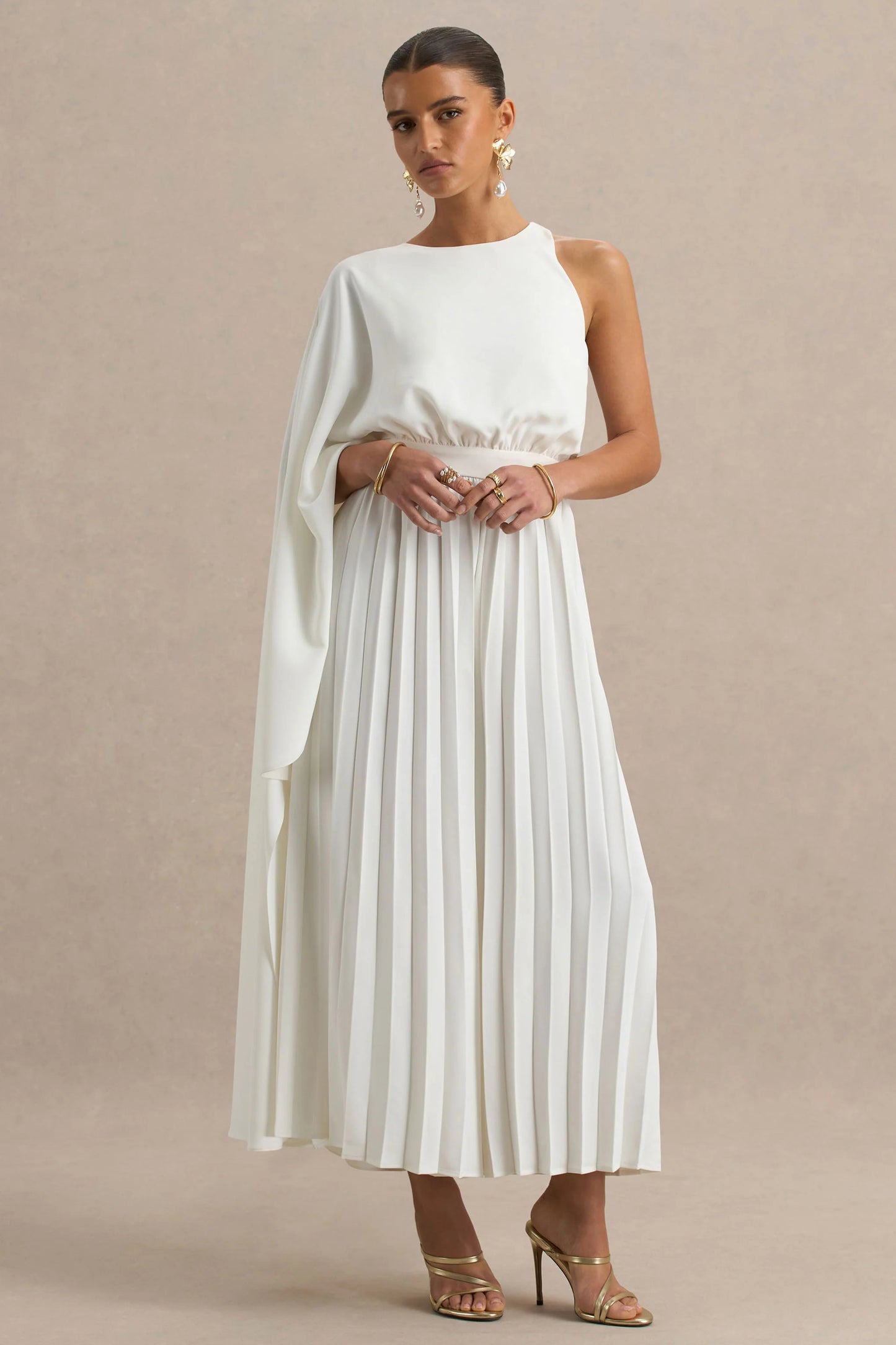 Paradise White Cape-Sleeve Jumpsuit