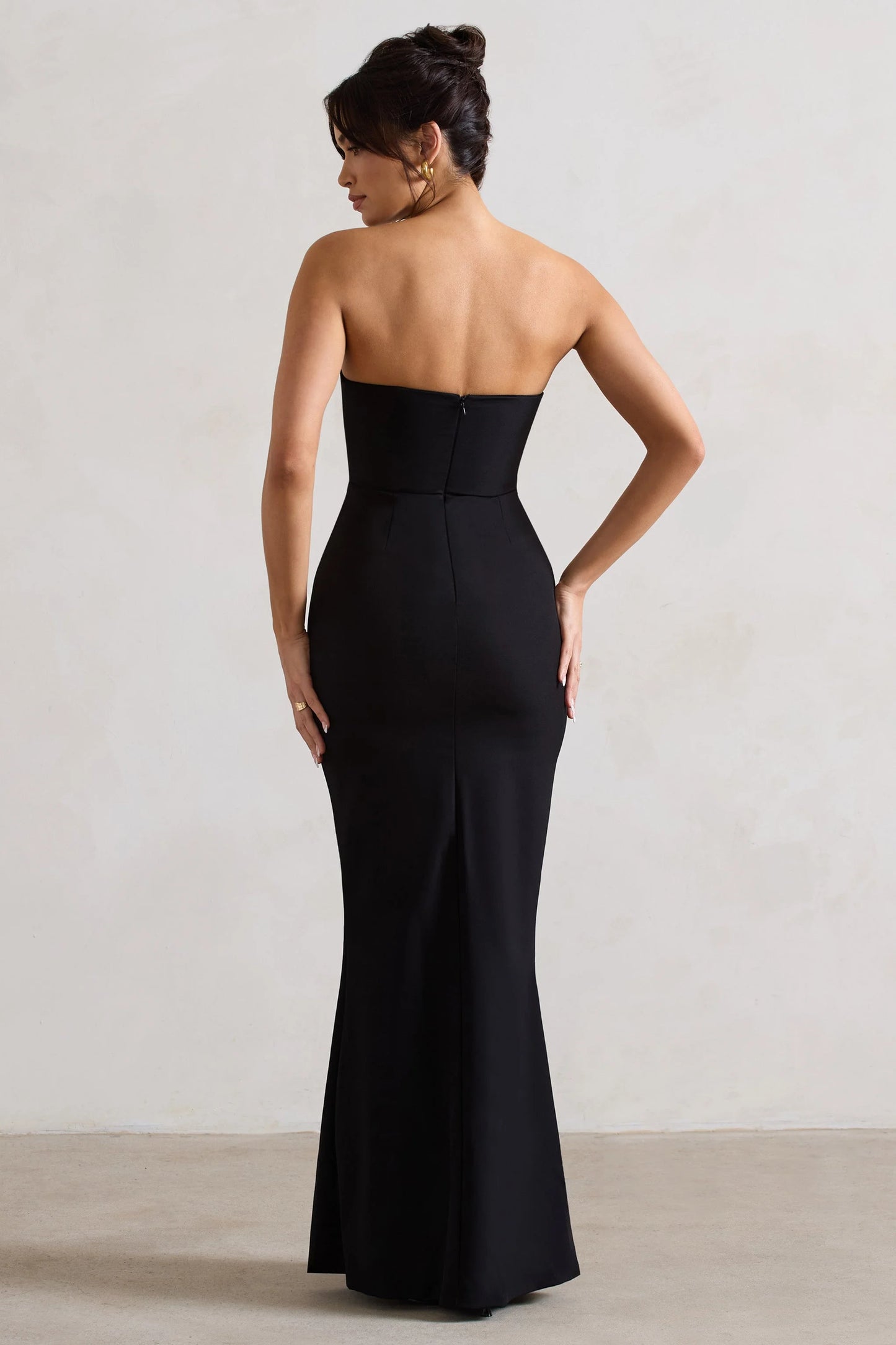 Enticed Black Strapless V-Neck Maxi Dress With Flowers