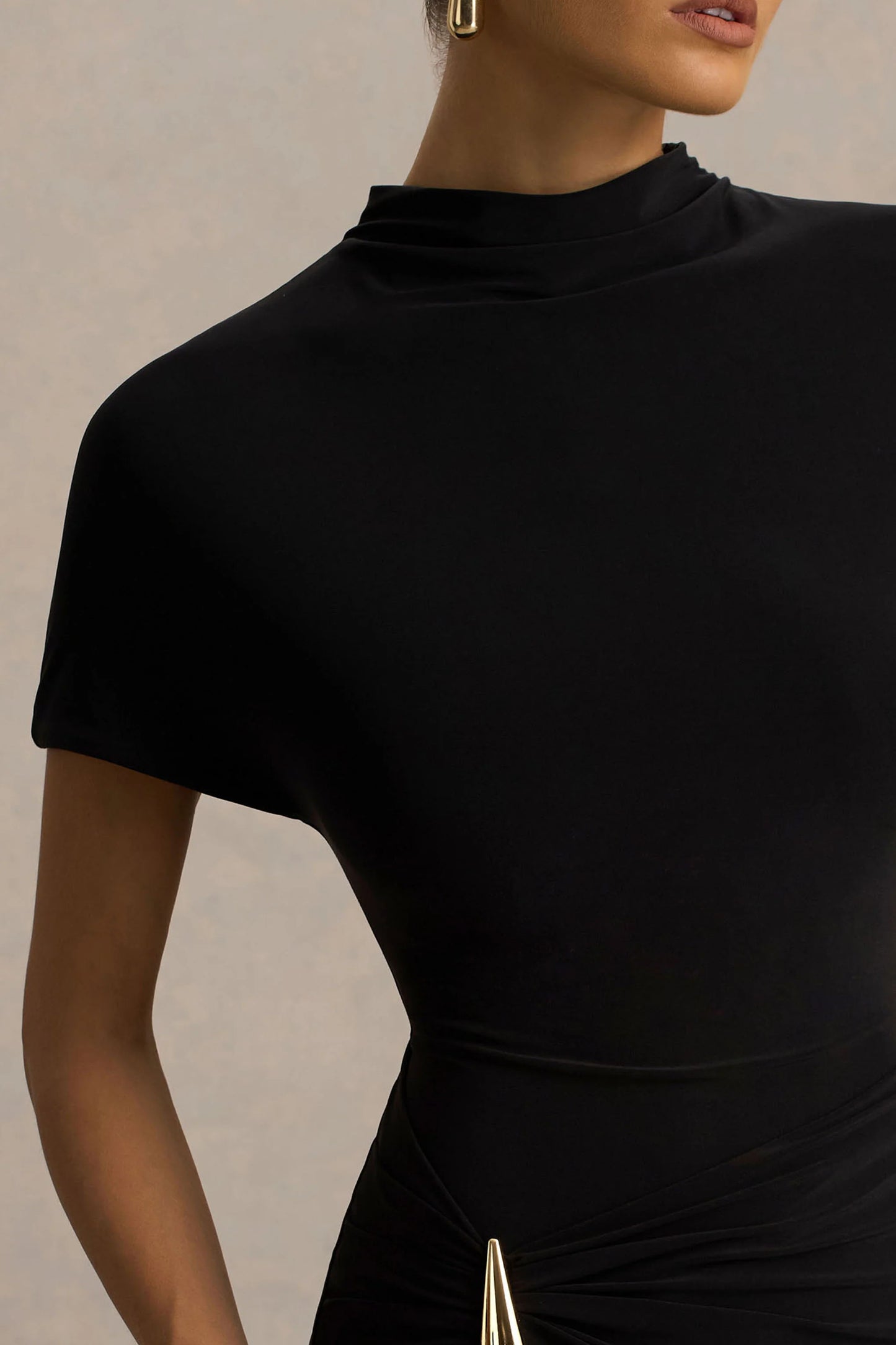 Arlena Black High-Neck Wrapped Maxi Dress