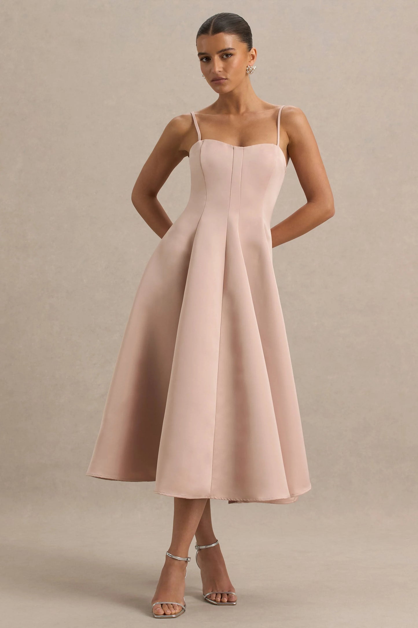 Mally Rose Pink Satin Sweetheart A-Line Midi Dress