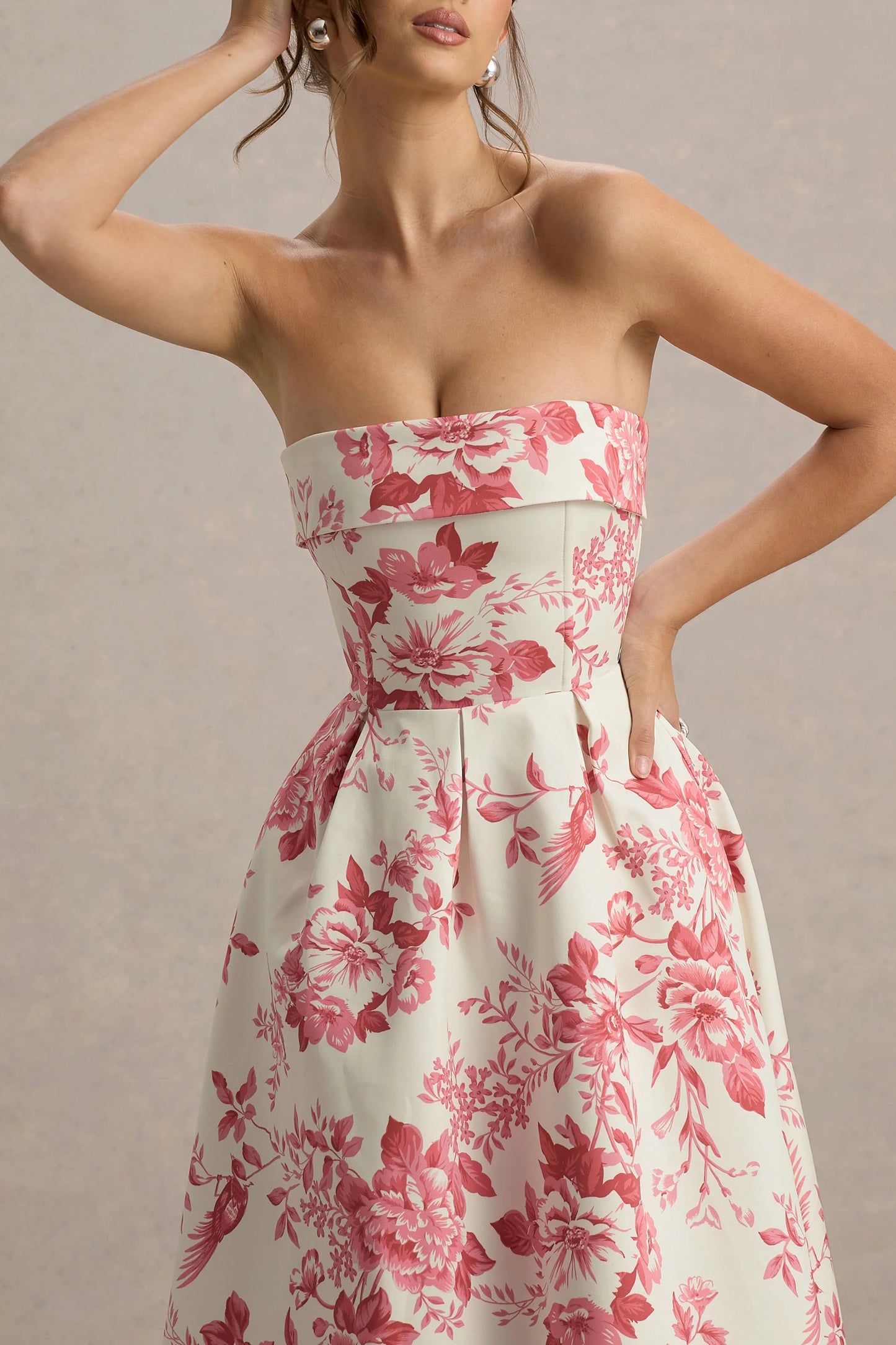 Annalise Pink Porcelain Print Bandeau Skater Midi Dress