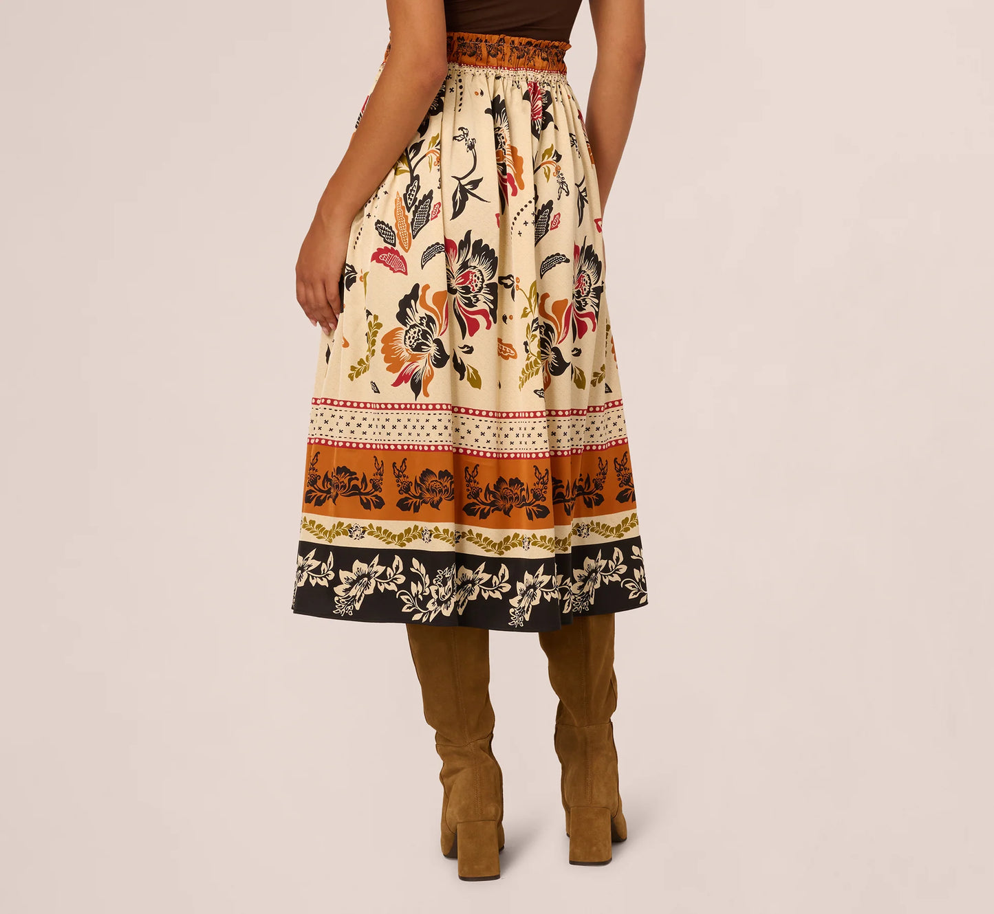 Tie Front Floral Printed Midi Skirt In Tropic Border Vine