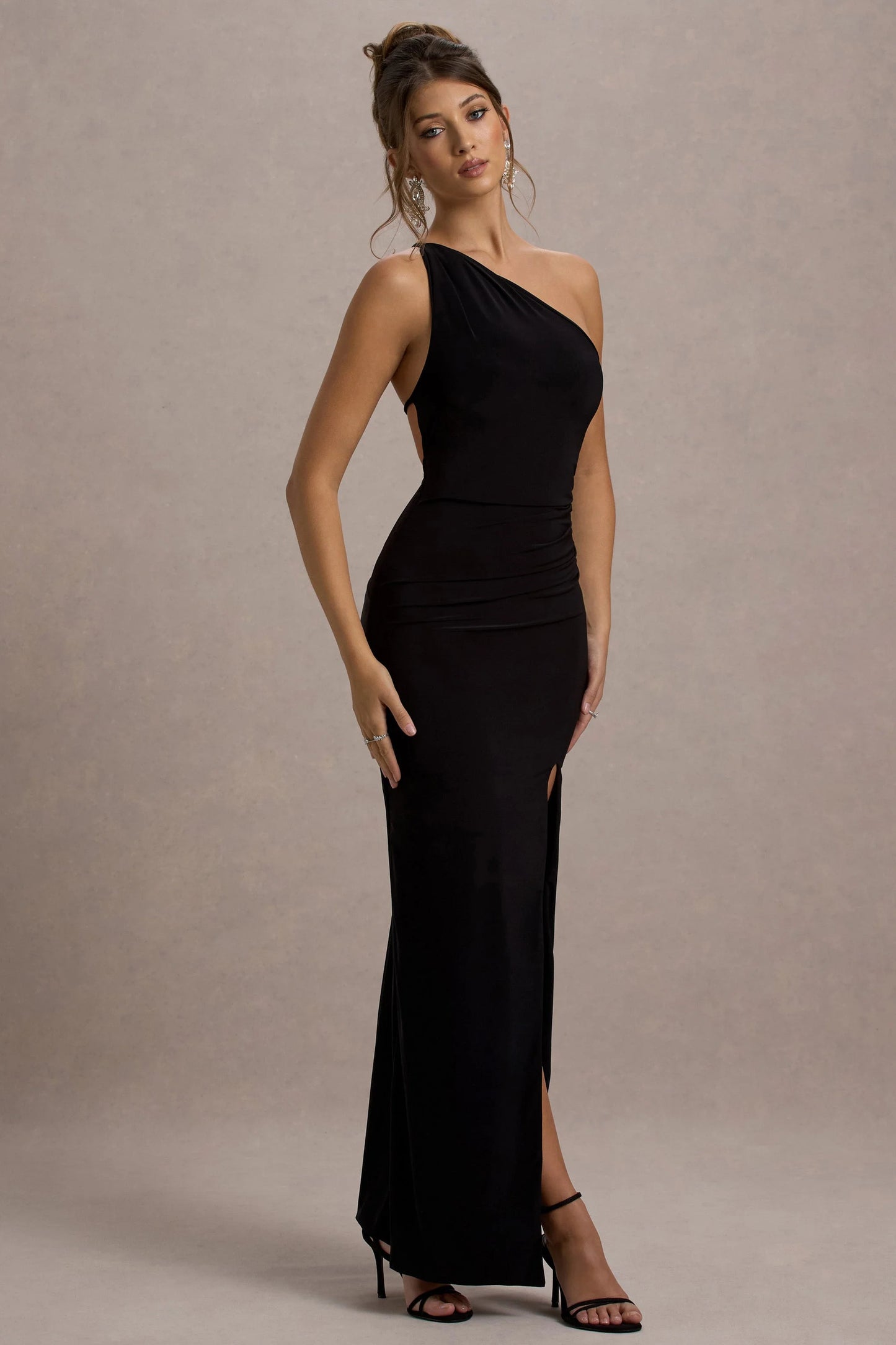 Dressing Up Black One Shoulder Maxi Dress With Open Back Detail