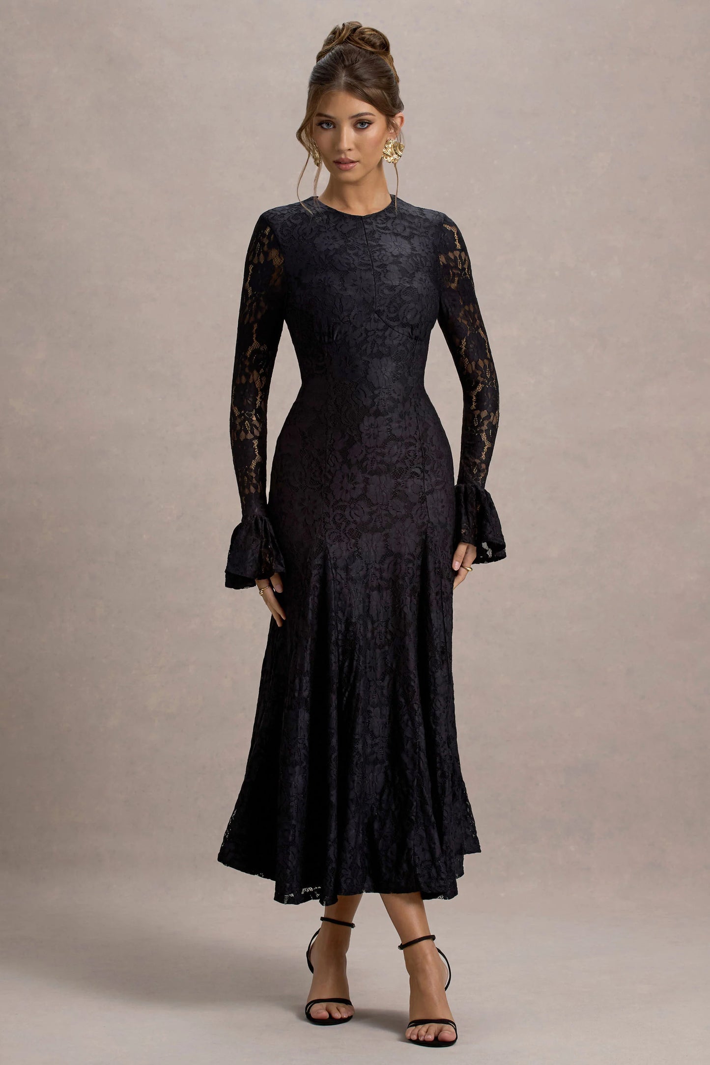 For Life Black Lace Long-Sleeve Midi Dress
