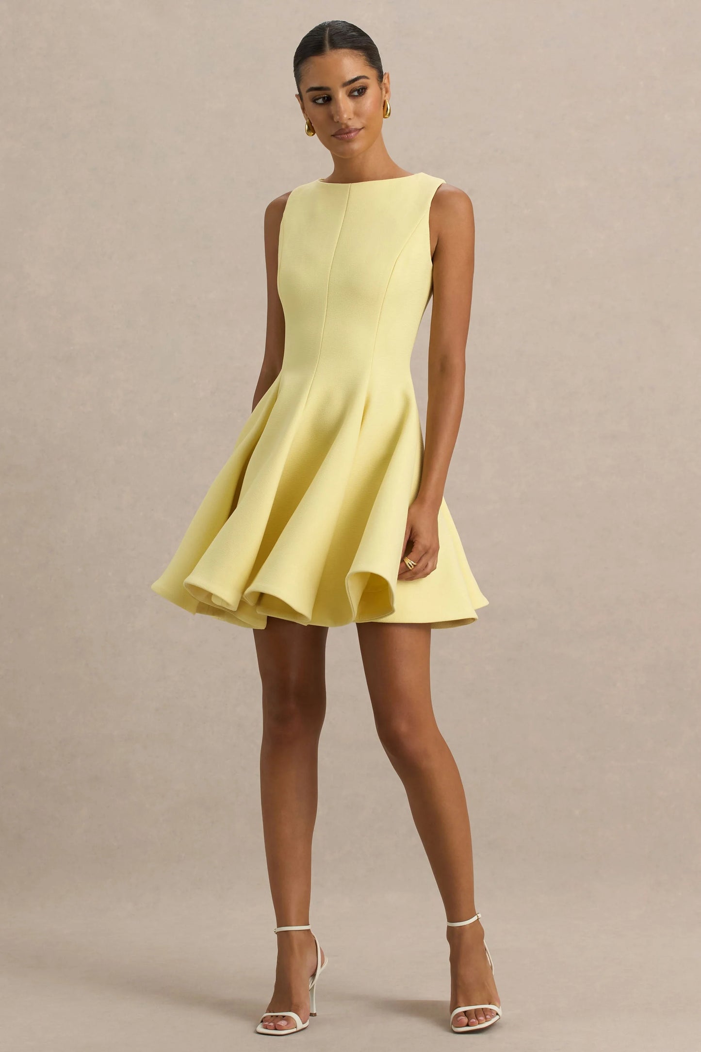 Gabrielle Lemon Boat-Neck Skater Mini Dress