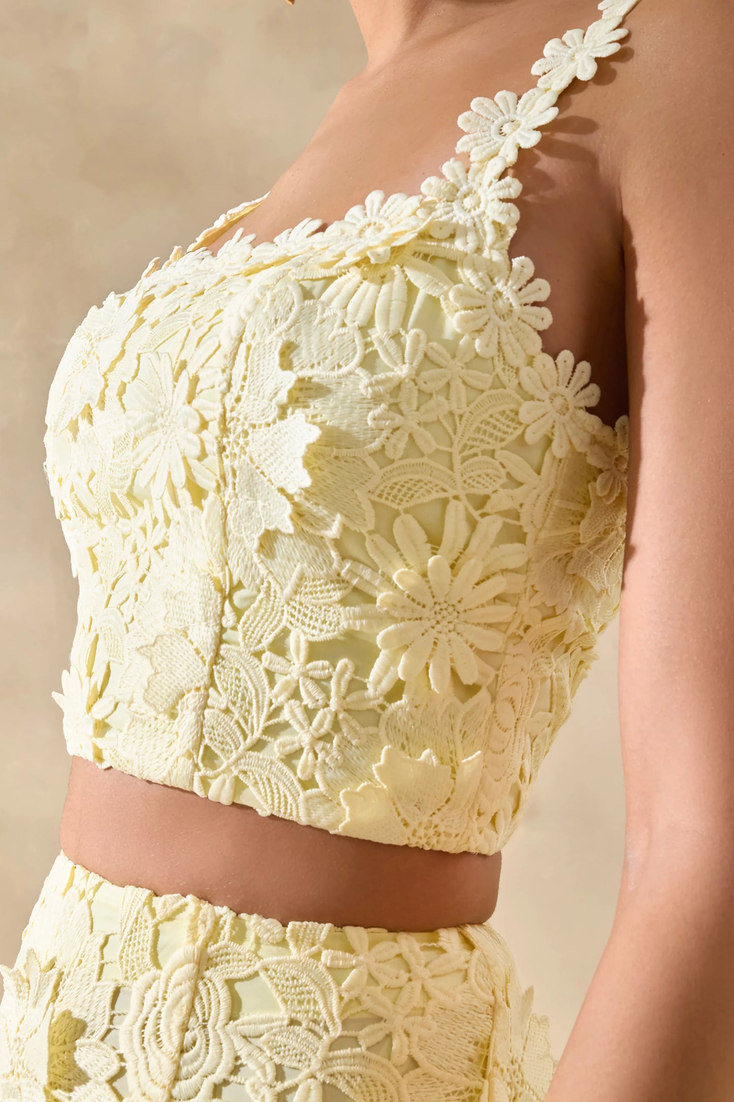 Blythe Lemon Lace Square-Neck Crop-Top