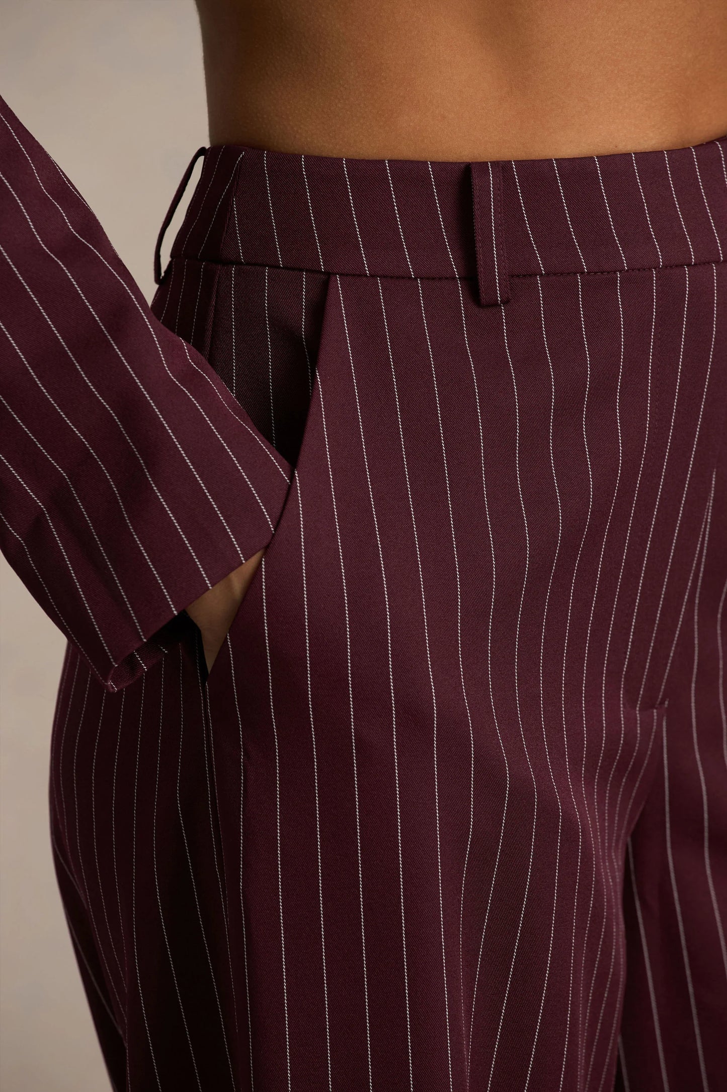 Asteria Burgundy Pinstripe Wide-Leg Trousers