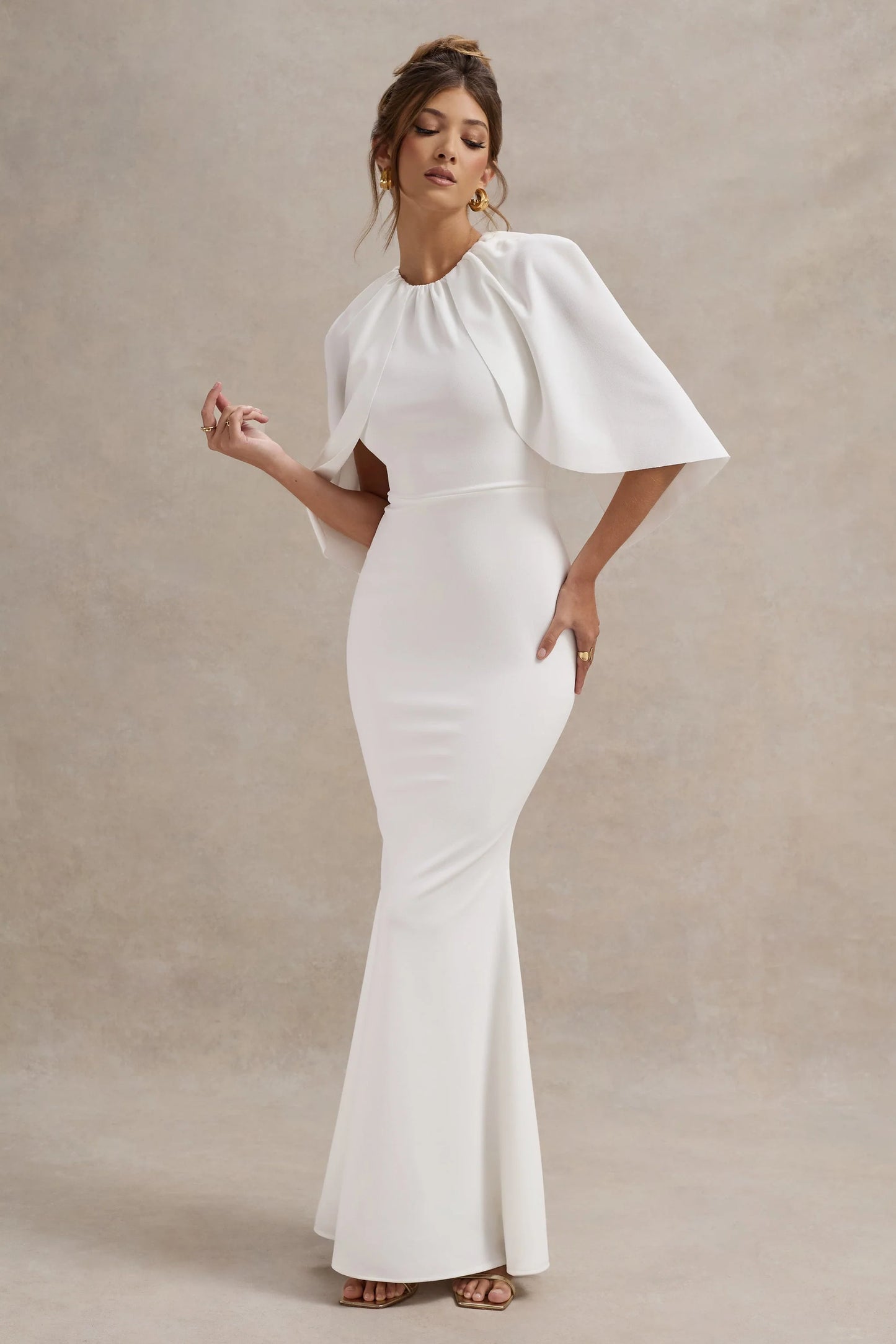Kianne White Draped Short-Sleeve Maxi Dress