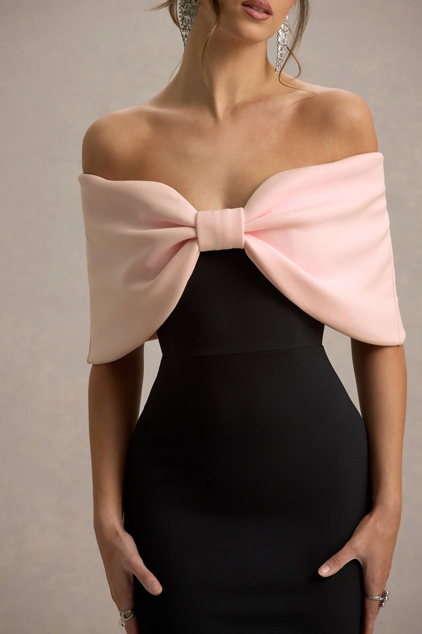 Cornelia Pink & Black Strapless Maxi Dress With Oversized Bow